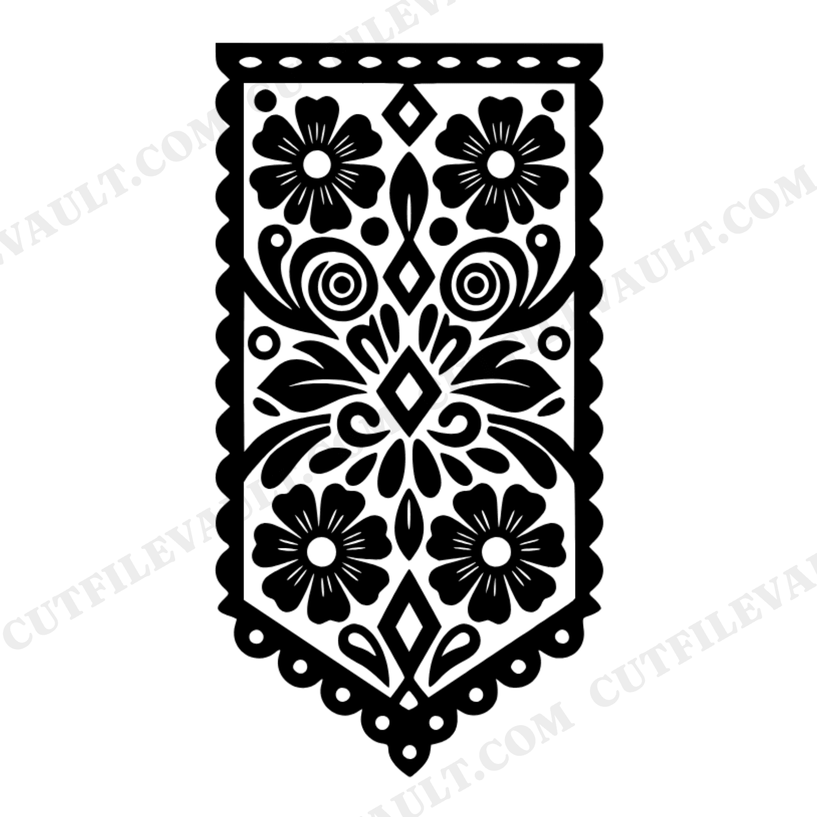 Papel Picado SVG PNG Pennant Flag Mexican Folk Art Cutout Cinco de Mayo Symmetrical Floral Design, view 1