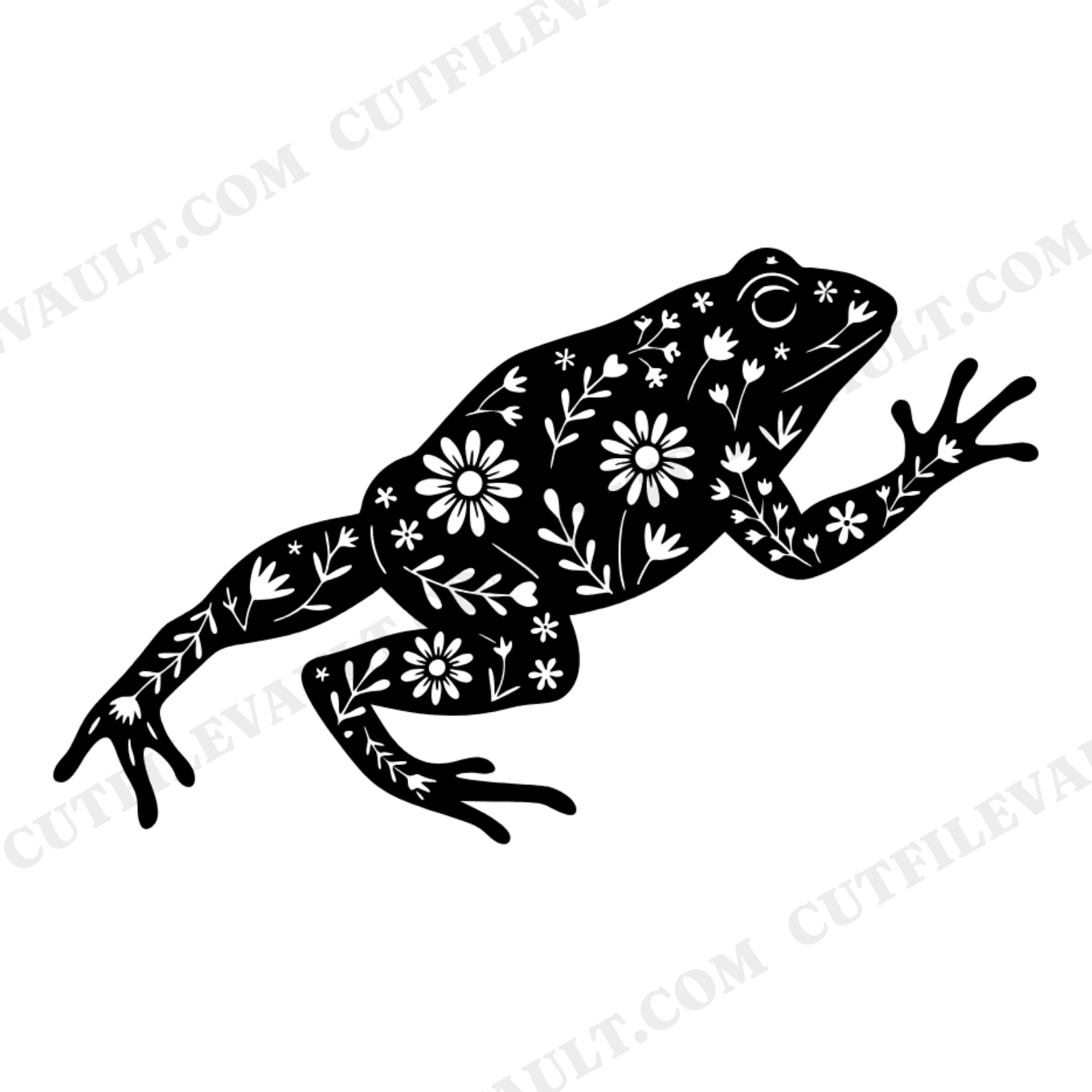 Patriotic Bullfrog SVG PNG, Leaping Frog with Flowers Cut File, Cottage Floral Fourth of July, view 1