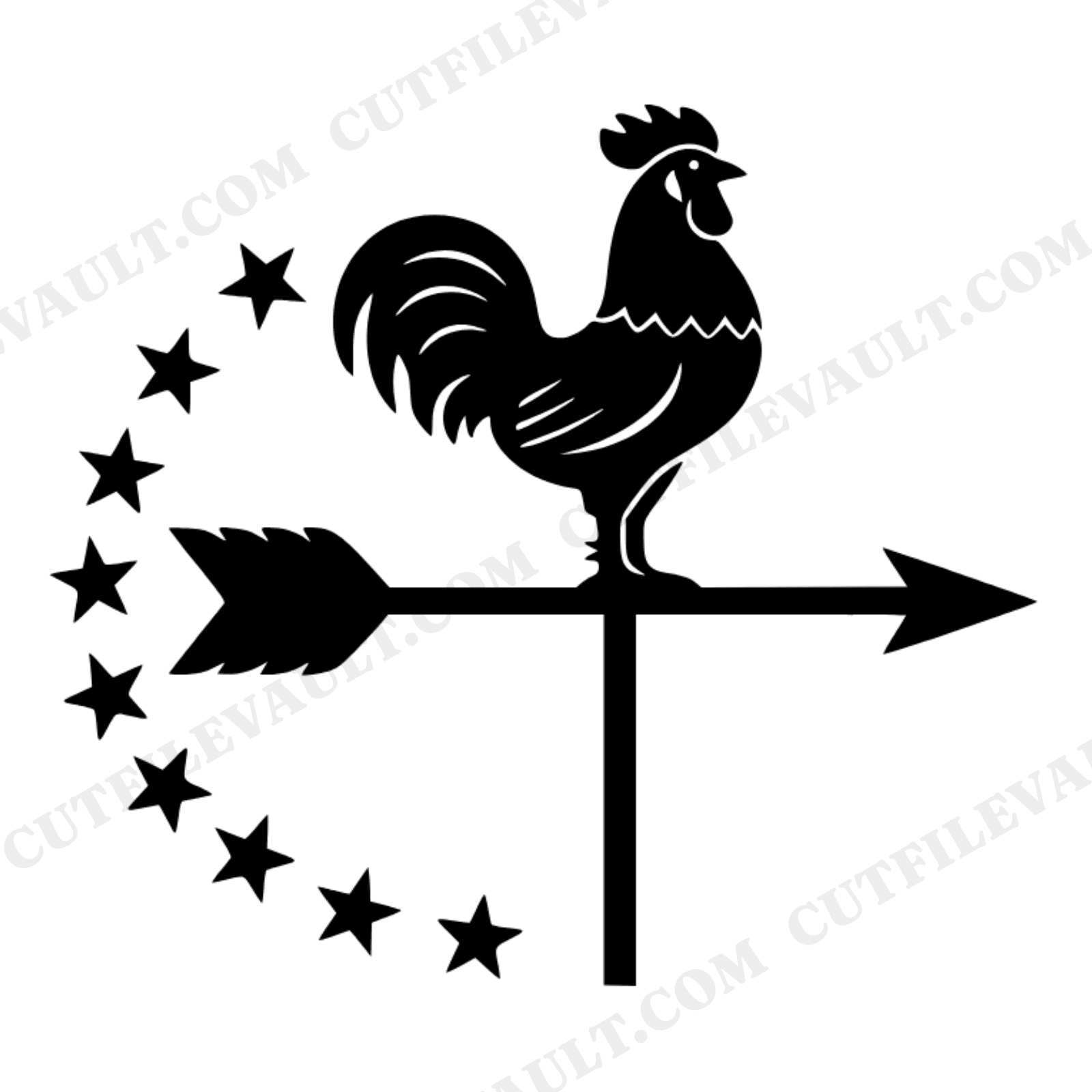Patriotic Rooster Weathervane SVG PNG, 4th of July Barn Star Trail Cut File, Americana Decor Design, view 1