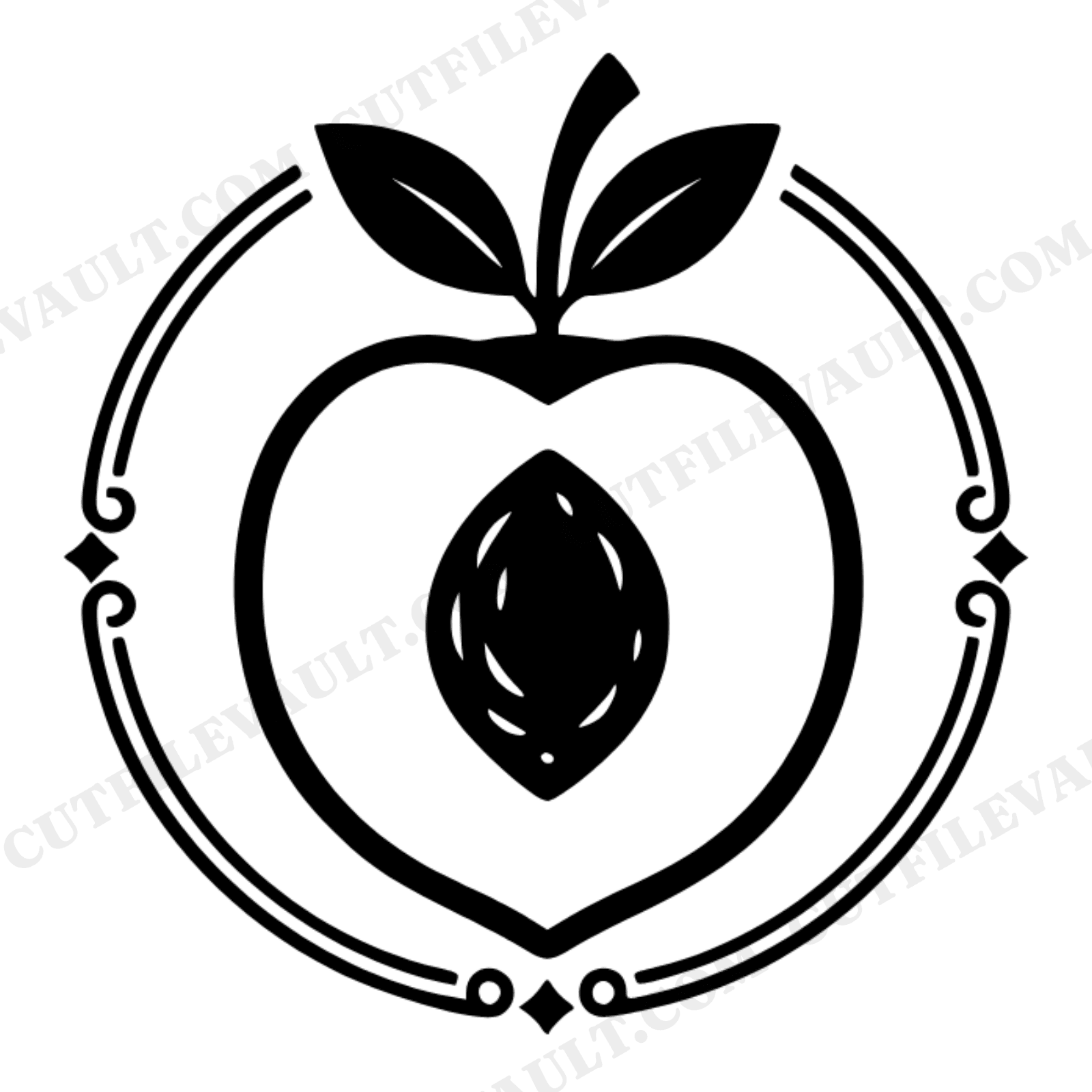 Peach Half Monogram Frame SVG PNG, Mid-Century Peach Cut File, August Birthday Decor, Kitchen Fruit SVG, view 1
