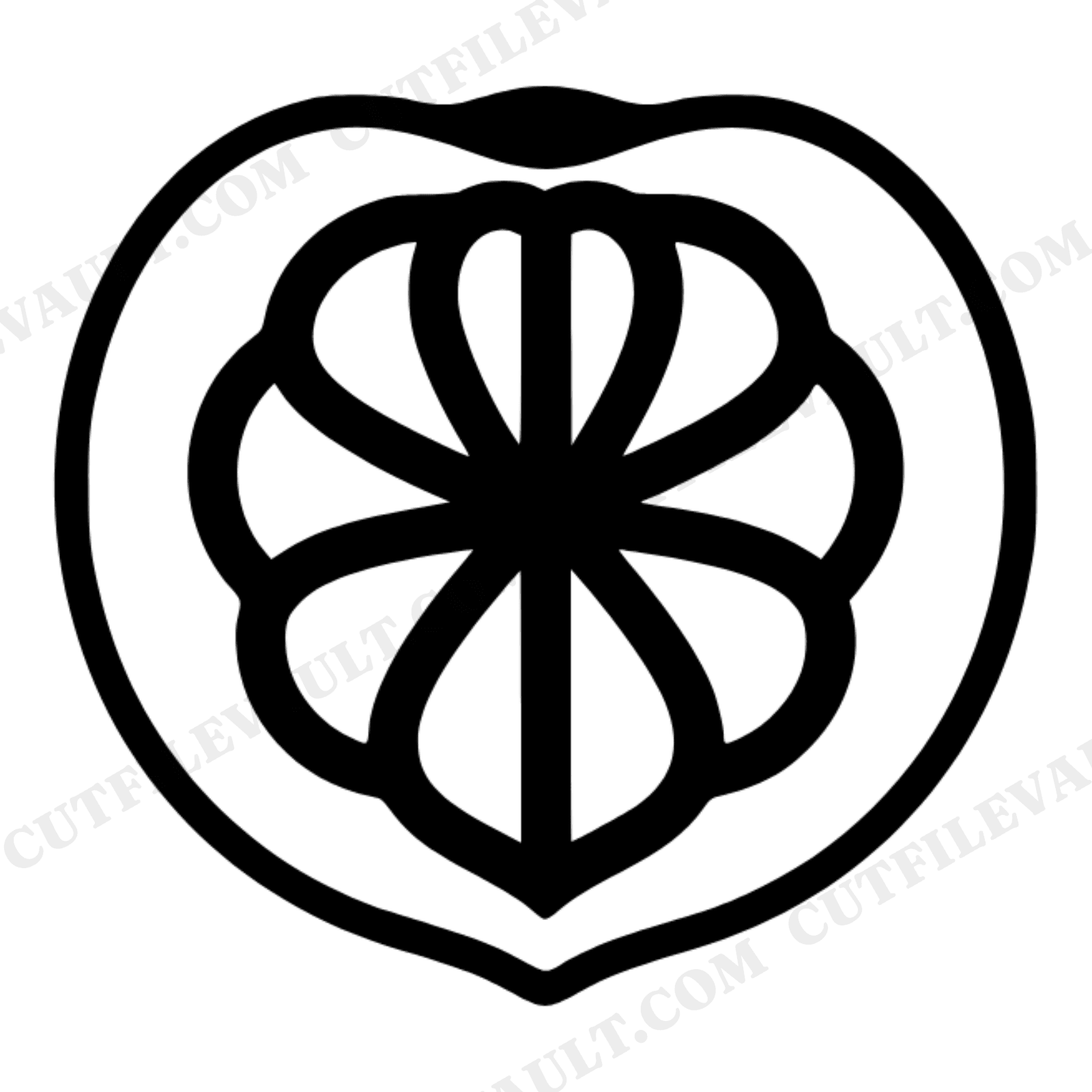 Peach Pit Cross Section SVG PNG, Botanical Mandala Cut File, Mid-Century Fruit Illustration, view 1