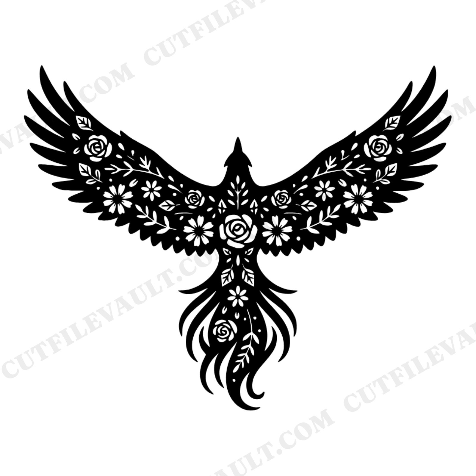 Phoenix SVG Mother's Day Silhouette PNG, Floral Bird Cut File, Strength Renewal Mom Gift Design, view 1