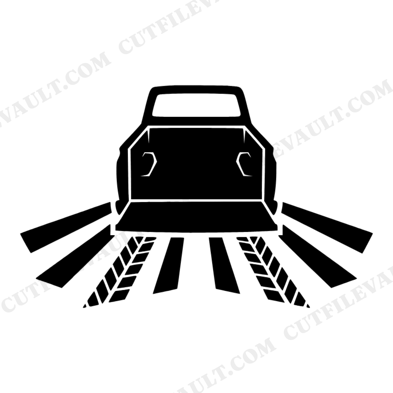 Pickup Truck Bed Aerial View SVG PNG, Tire Tracks Cut File, Father's Day Truck Silhouette Design, view 1