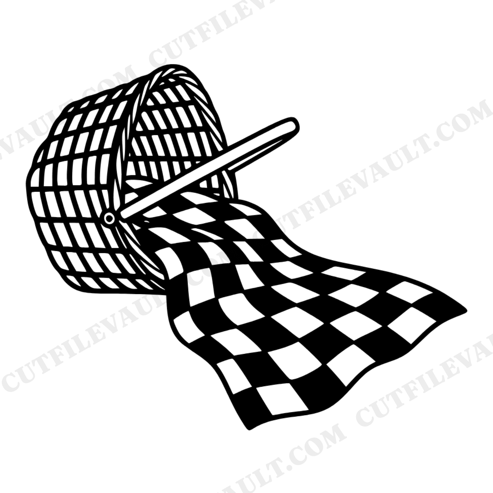 Picnic Basket SVG PNG, Tipped Basket with Checkered Blanket, Fourth of July SVG, Summer Picnic Cut File, view 1