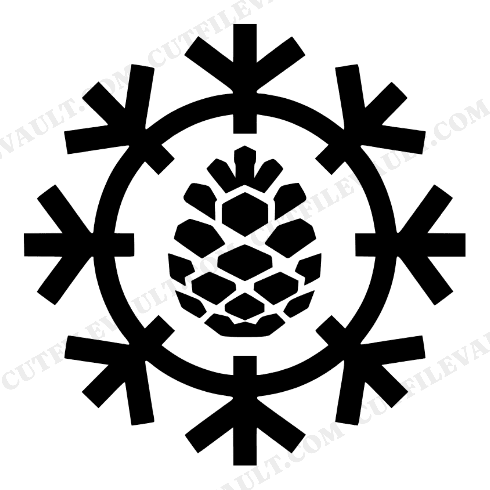 Pinecone Snowflake Emblem SVG PNG, Winter Wall Decor Cut File, Rustic Farmhouse Christmas Design, view 1