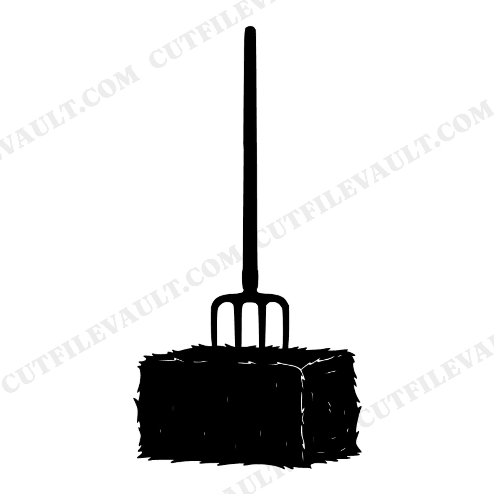 Pitchfork in Hay Bale SVG PNG, Halloween Farm Silhouette, Mid-Century Rustic Autumn Cut File, view 1
