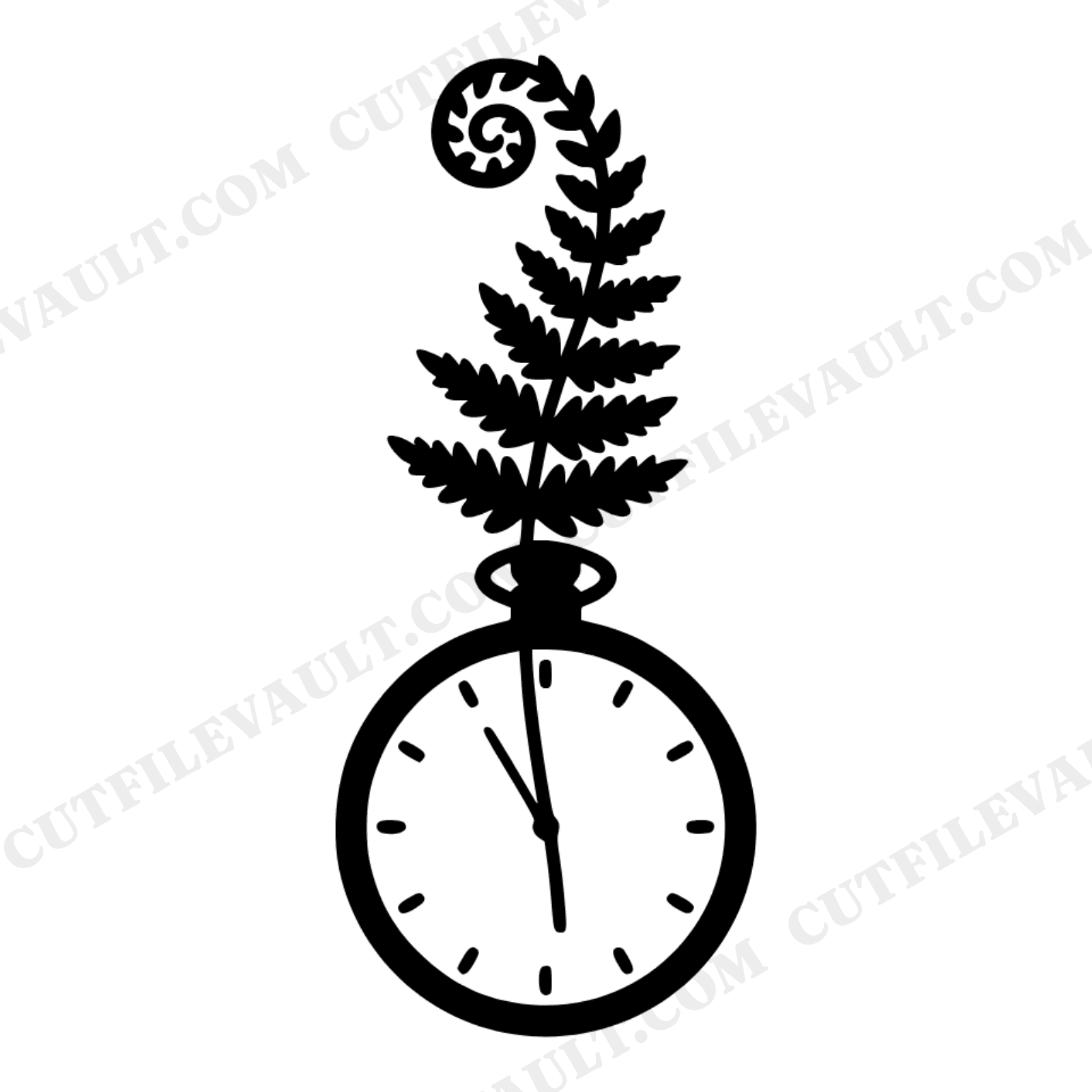 Pocket Watch Fern SVG PNG, New Year Growth Line Art, Cottagecore Nature Cut File, Scandinavian Design, view 1