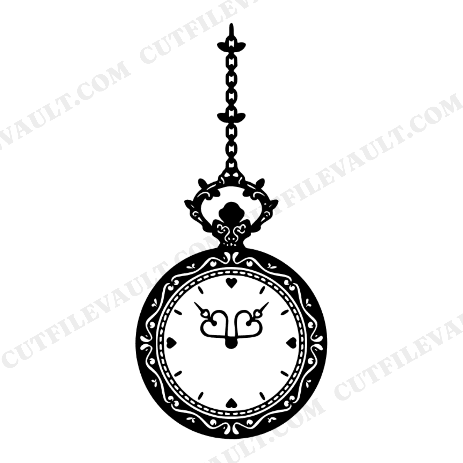 Pocket Watch Heart SVG PNG, Romantic Timepiece Wedding Silhouette, Vintage Steampunk Love Cut File, view 1