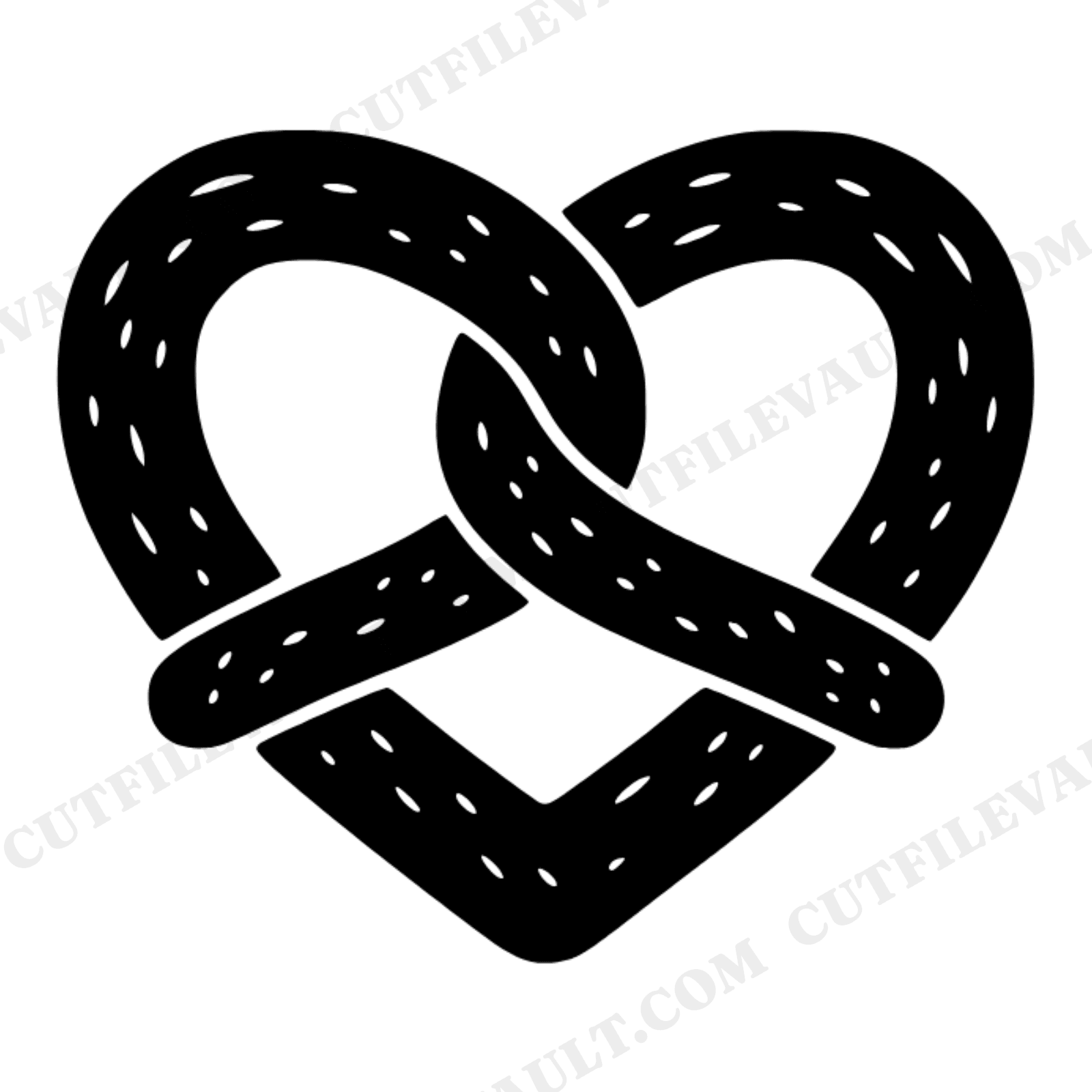 Pretzel Heart SVG PNG, National Pretzel Day Folk Art Silhouette, Cottagecore Cut File for Cricut, view 1