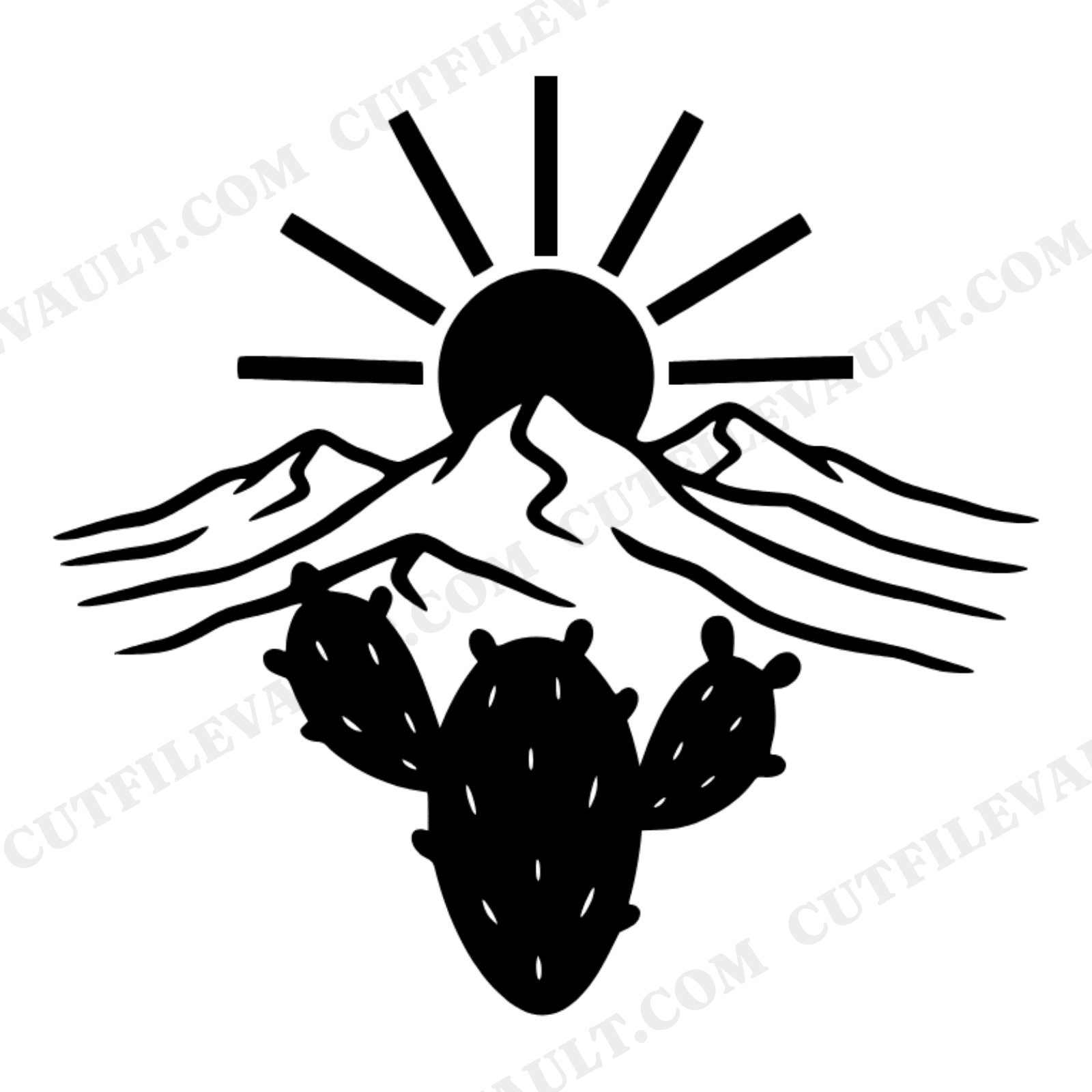Prickly Pear Cactus SVG PNG Boho Mountain Sunrise Cinco de Mayo Cut File Layered Desert Design, view 1