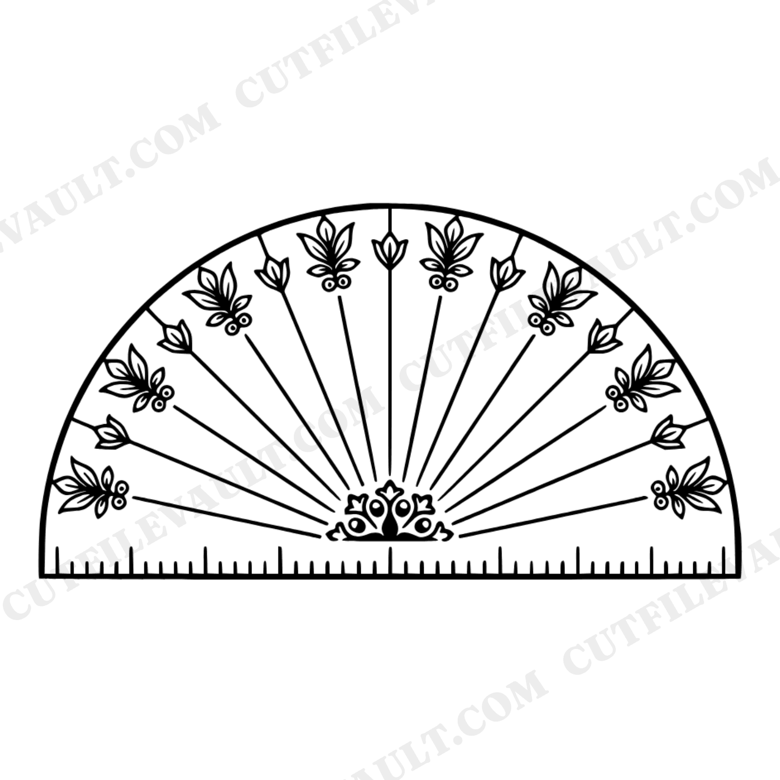 Protractor Sunburst Mandala SVG PNG, Back to School Math Geometry Cut File, Vintage Botanical Design, view 1