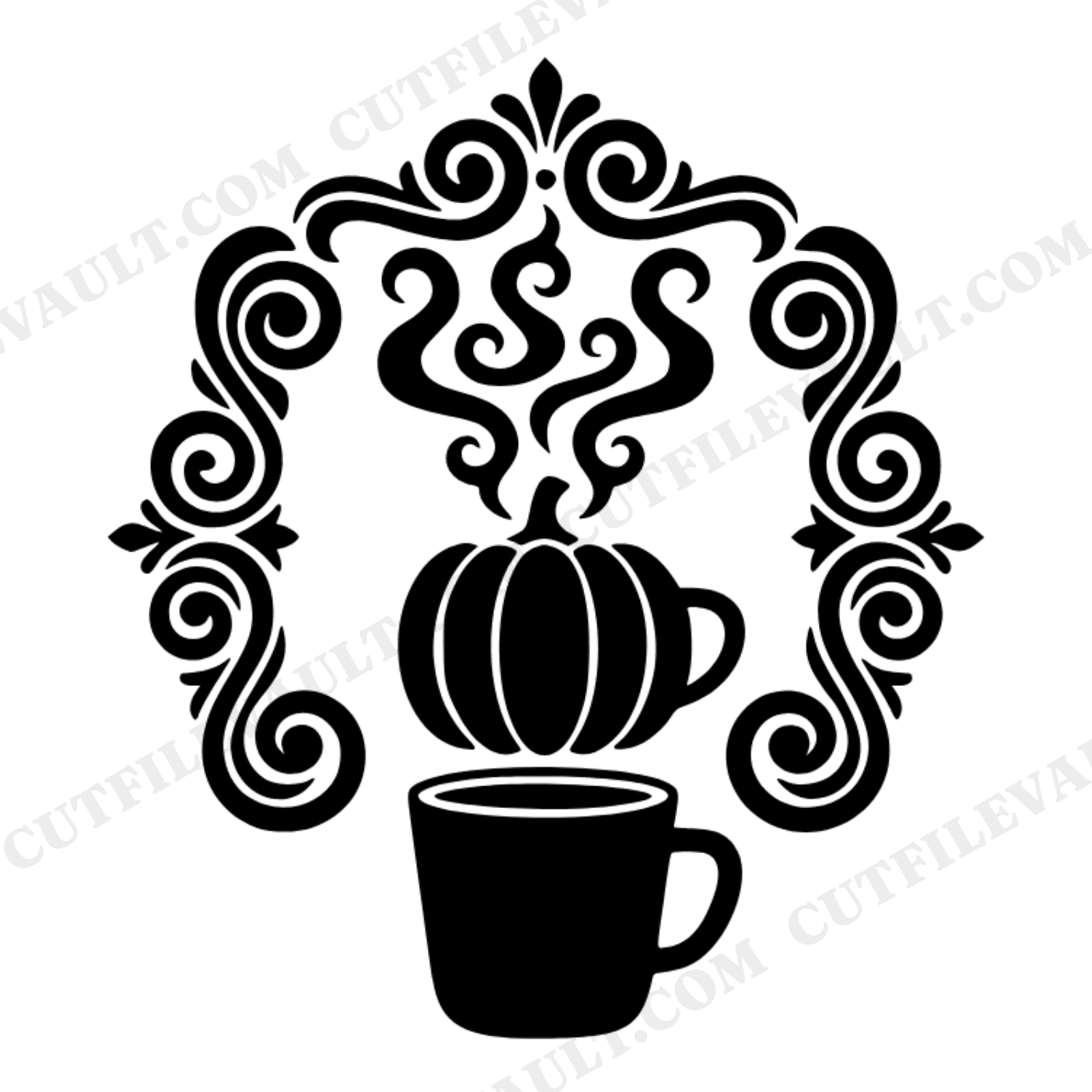 Pumpkin Spice Coffee Monogram Frame SVG PNG, Retro 70s Pour Over Coffee Cut File for Cricut, view 1