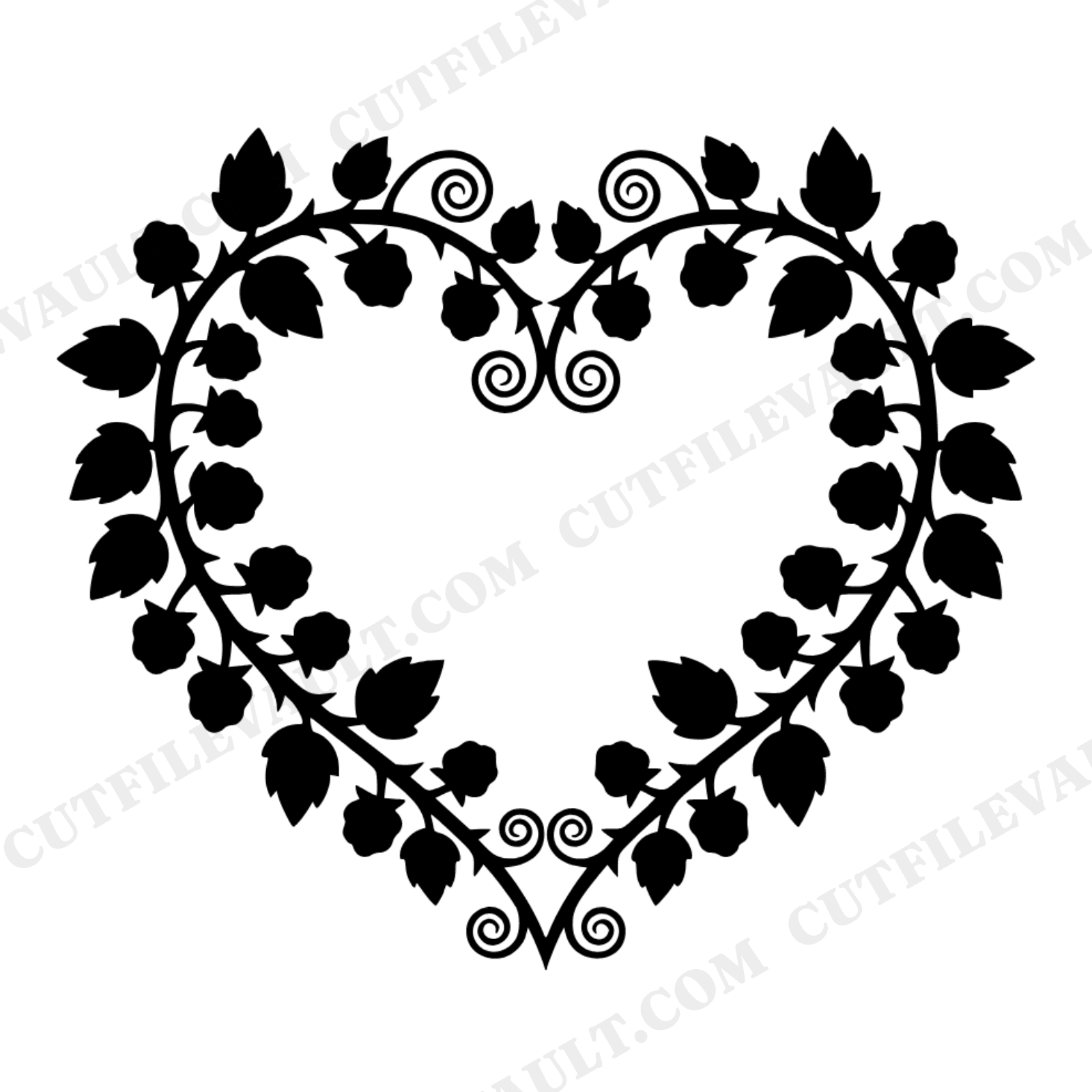 Raspberry Heart Wreath SVG PNG Folk Art Cut File Scandinavian Papercut Design Berry Bramble, view 1