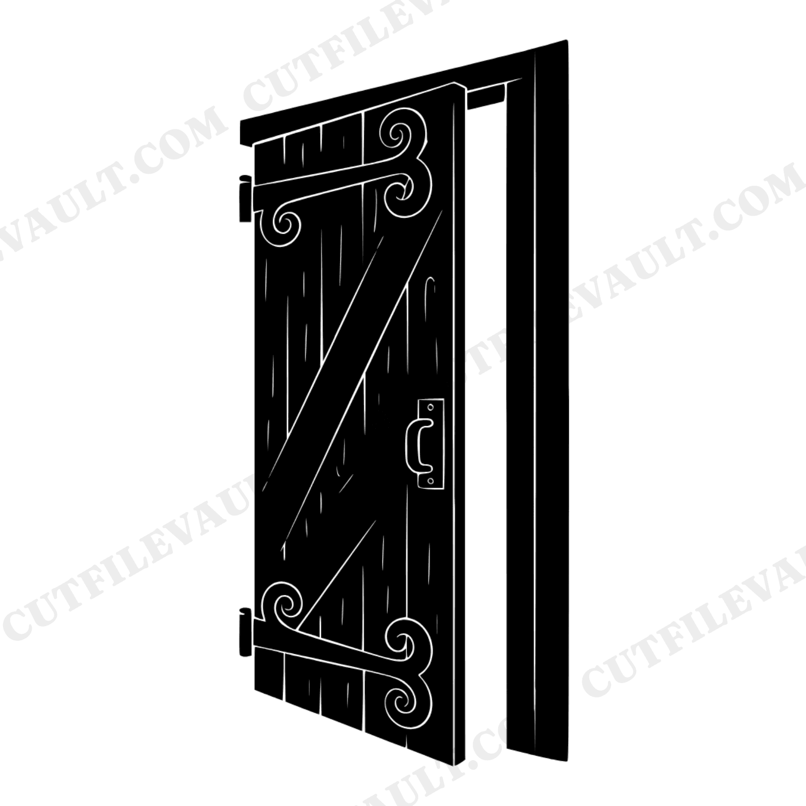 Retro 70s Barn Door SVG PNG, Half Open Rustic Door with Iron Hinges, Farmhouse Cut File, view 1