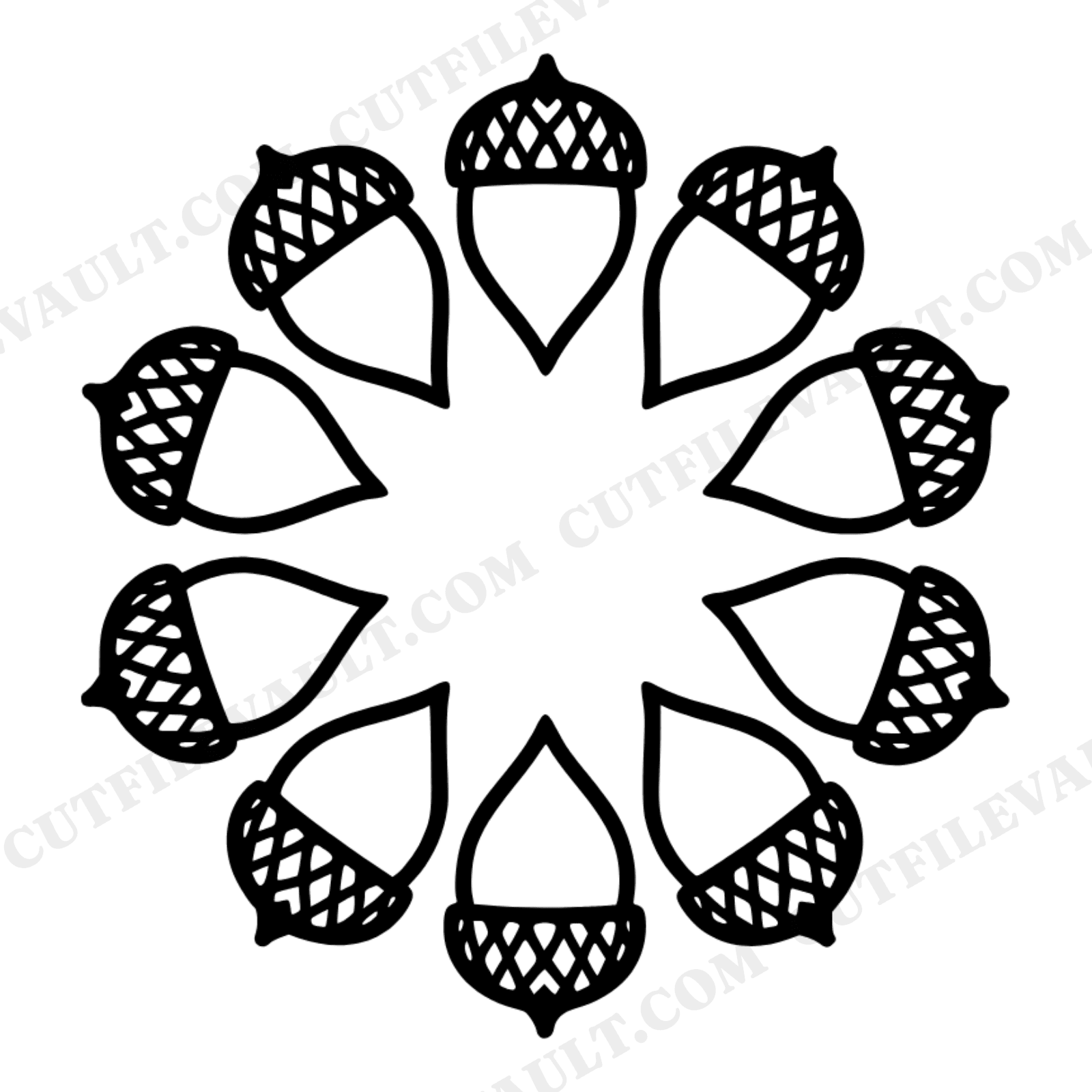 Retro Acorn Wreath Mandala SVG PNG, 70s Thanksgiving Fall Harvest Circle Cut File for Cricut, view 1