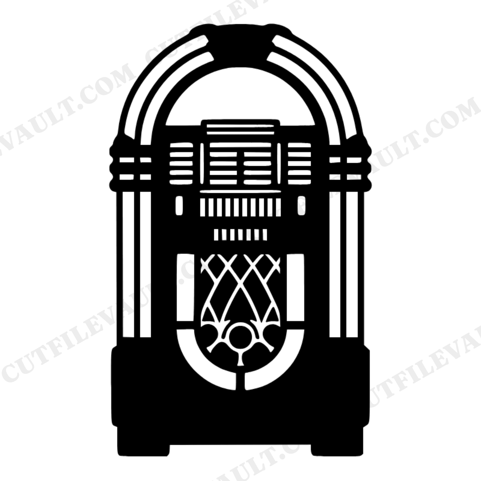 Retro Art Deco Jukebox SVG PNG, National Dive Bar Day Cut File, Vintage Music Machine Silhouette, view 1