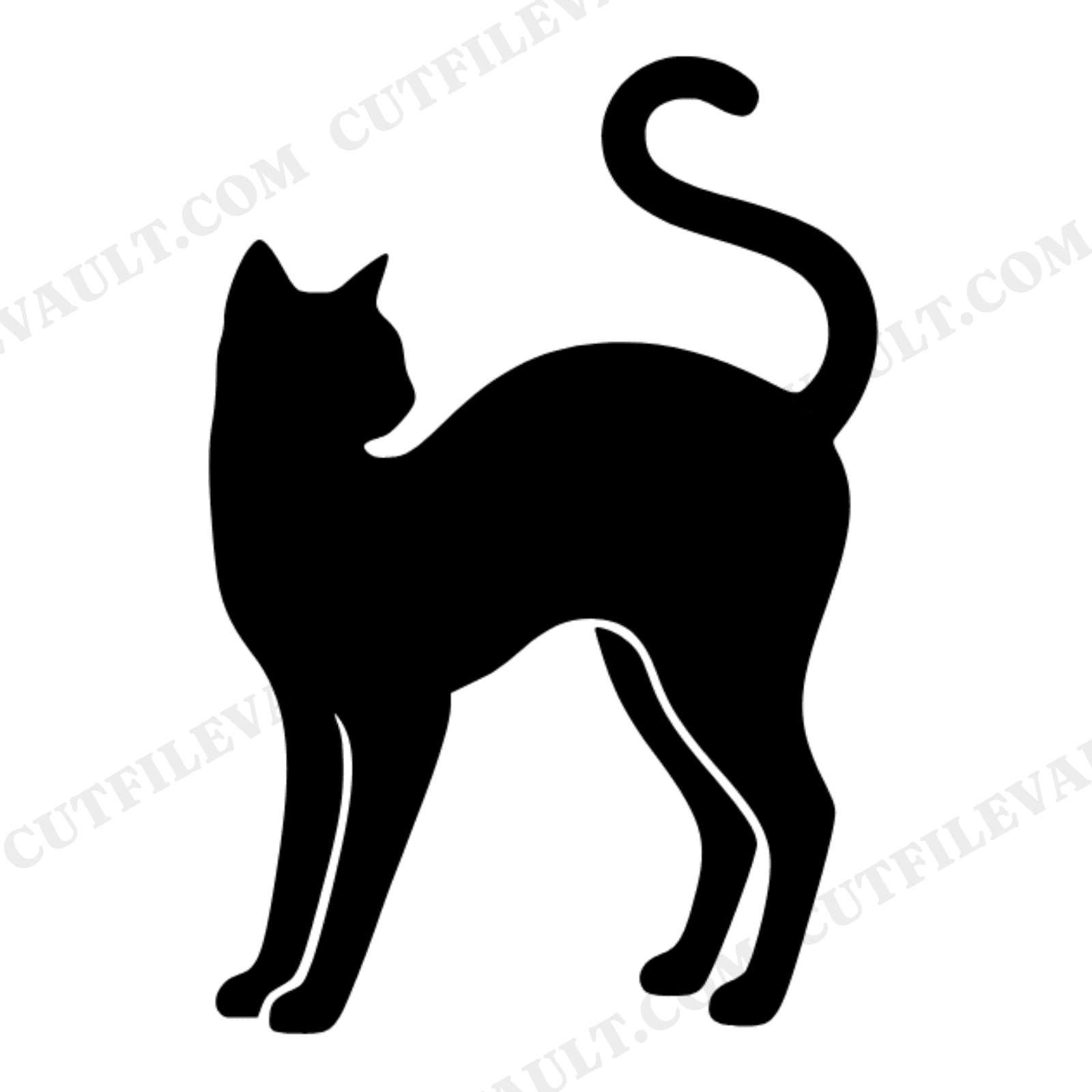 Retro Black Cat SVG PNG, Arched Halloween Cat Silhouette, 70s Vintage Spooky Decal Cut File, view 1
