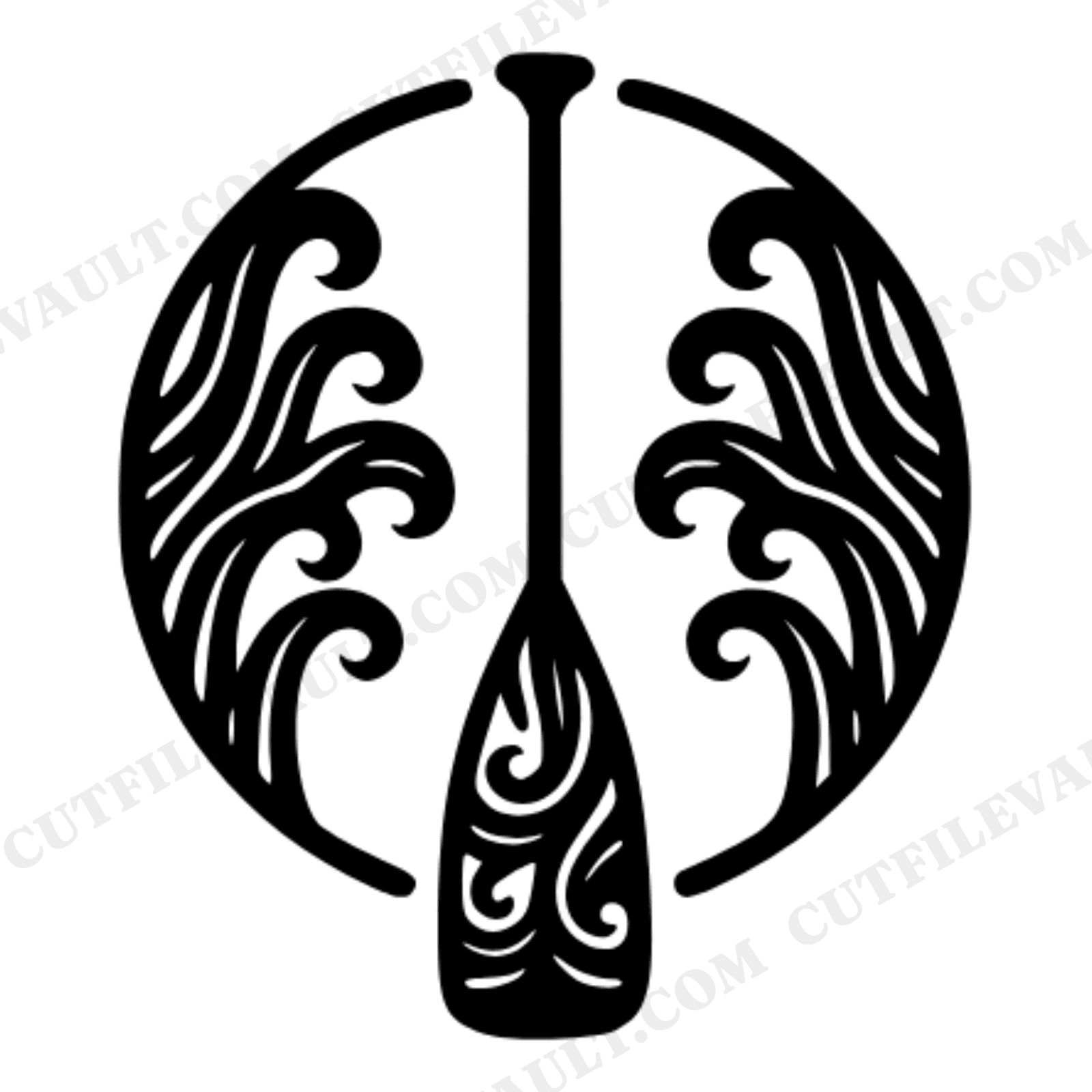 Retro Canoe Paddle SVG PNG, Fathers Day Medallion Cut File, 70s Symmetrical Silhouette Design, view 1
