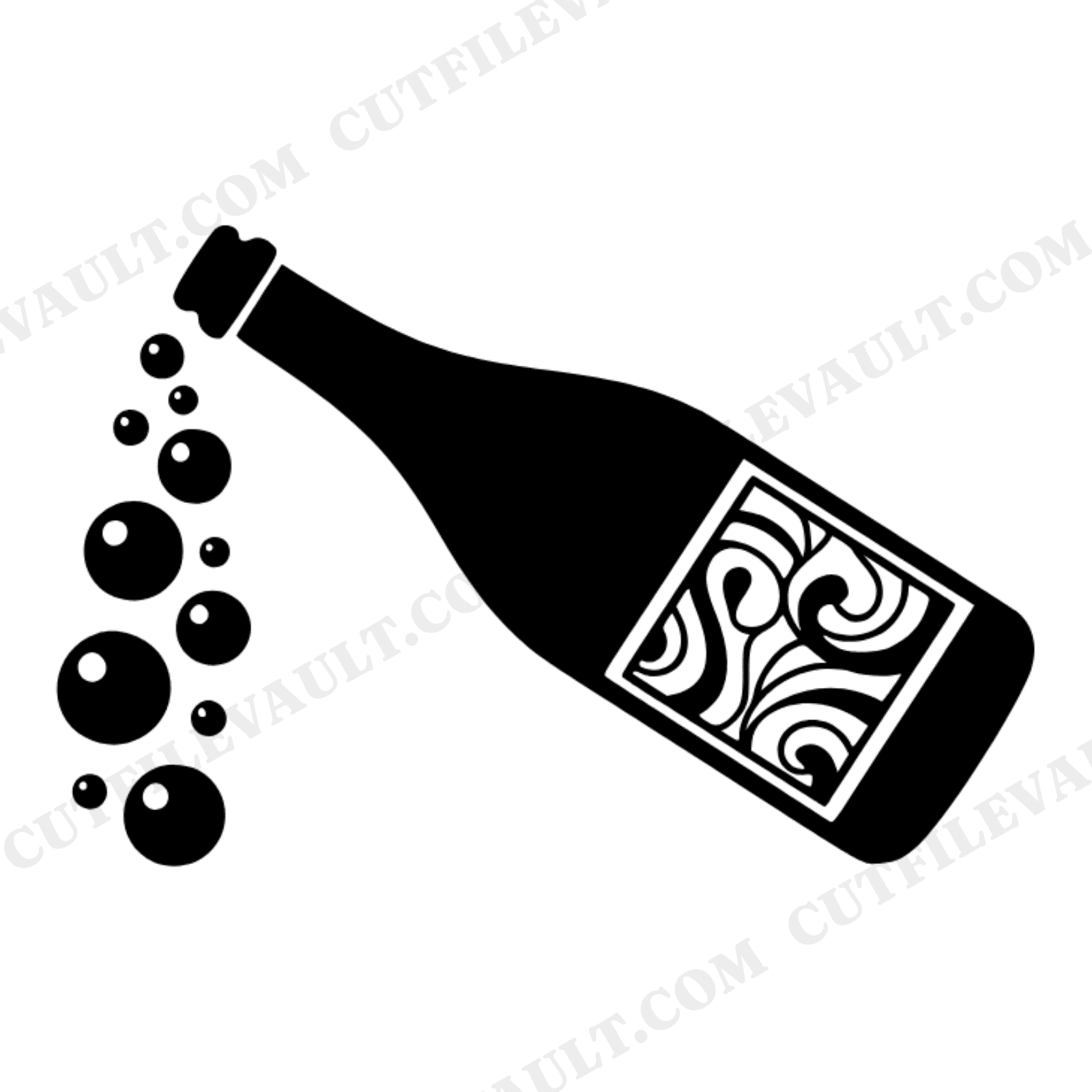 Retro Champagne Bottle SVG PNG, 70s Wave Celebration Toast Silhouette Cut File for Wedding Crafts, view 1