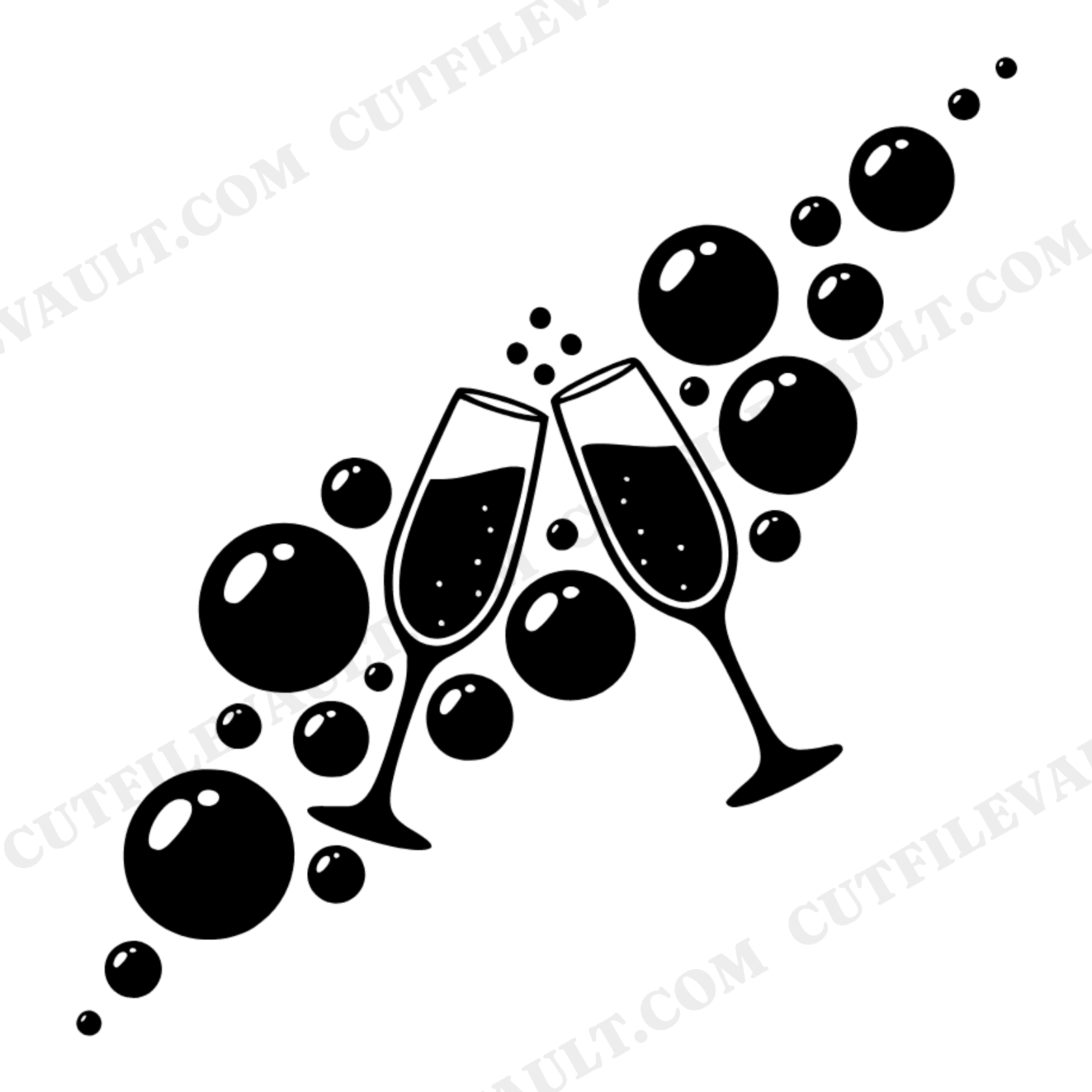 Retro Champagne Toast SVG PNG, Groovy Bubbles Wedding Clipart, 70s Bridal Shower Cut File, view 1