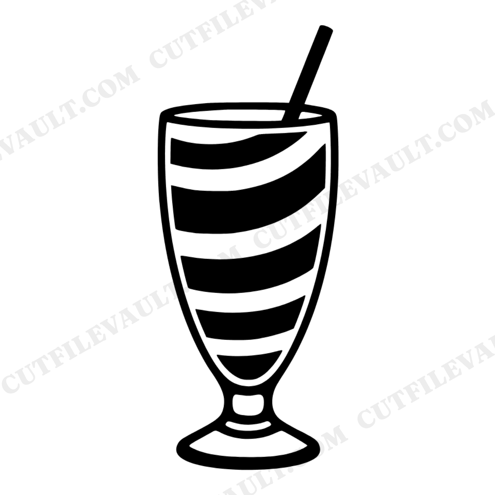 Retro Chocolate Milkshake SVG PNG, Striped Glass Cut File, National Milkshake Day Clipart, view 1