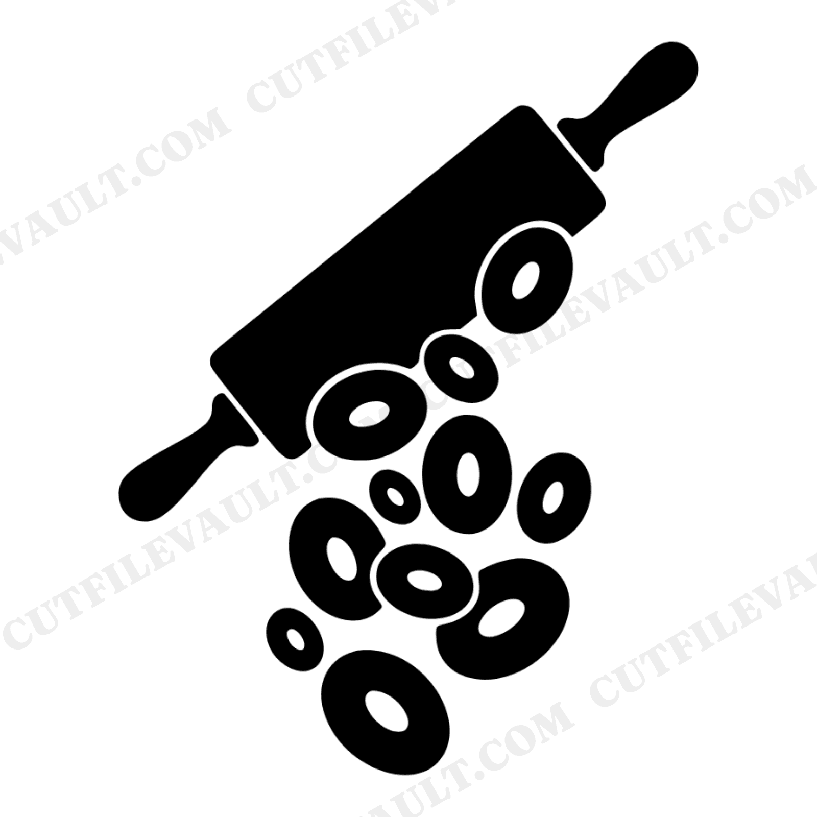 Retro Donut Rolling Pin SVG PNG, Vintage 1970s Bakery Cut File, Groovy Kitchen Decor Silhouette, view 1