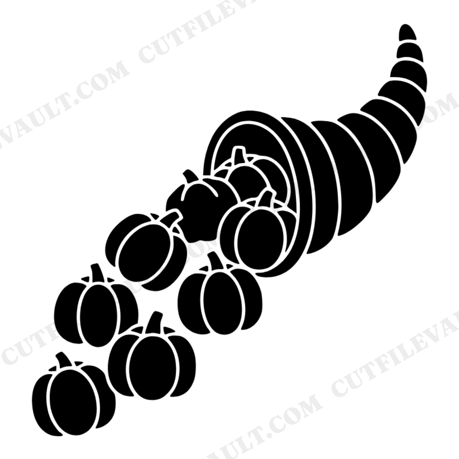 Retro Groovy Cornucopia SVG PNG, 70s Thanksgiving Harvest Basket Cut File, Scandinavian Line Art, view 1
