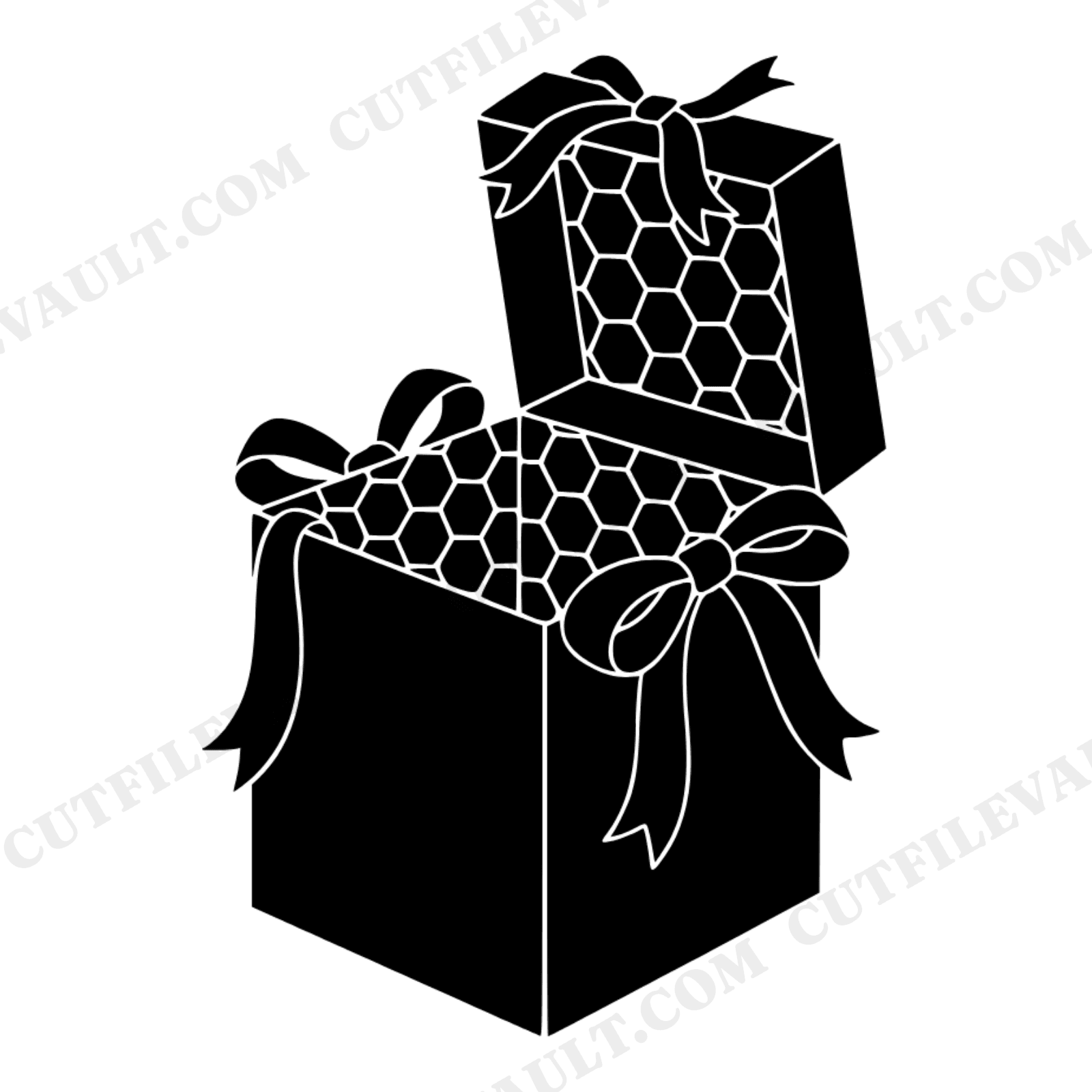 Retro Honeycomb Favor Box SVG PNG, 70s Wave Ribbon Tie Gift Box Cut File, Honey Wedding Favor, view 1