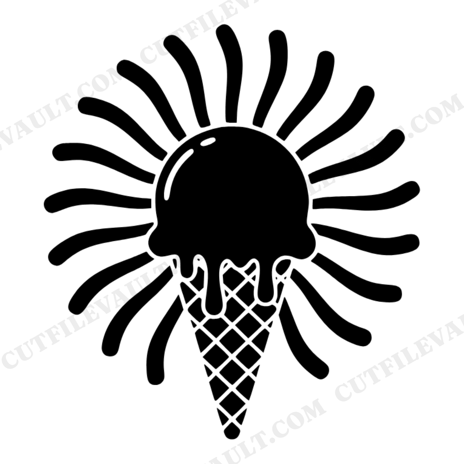Retro Ice Cream Cone SVG PNG, 70s Sunburst Drip Overhead View, National Ice Cream Day Cut File, view 1