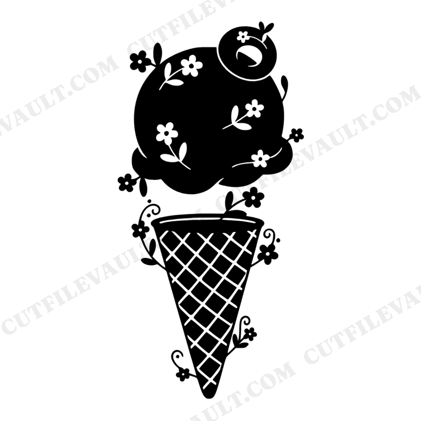 Retro Ice Cream Scoop SVG PNG, Mid Century Floral Cottagecore Cut File, National Ice Cream Day Design, view 1