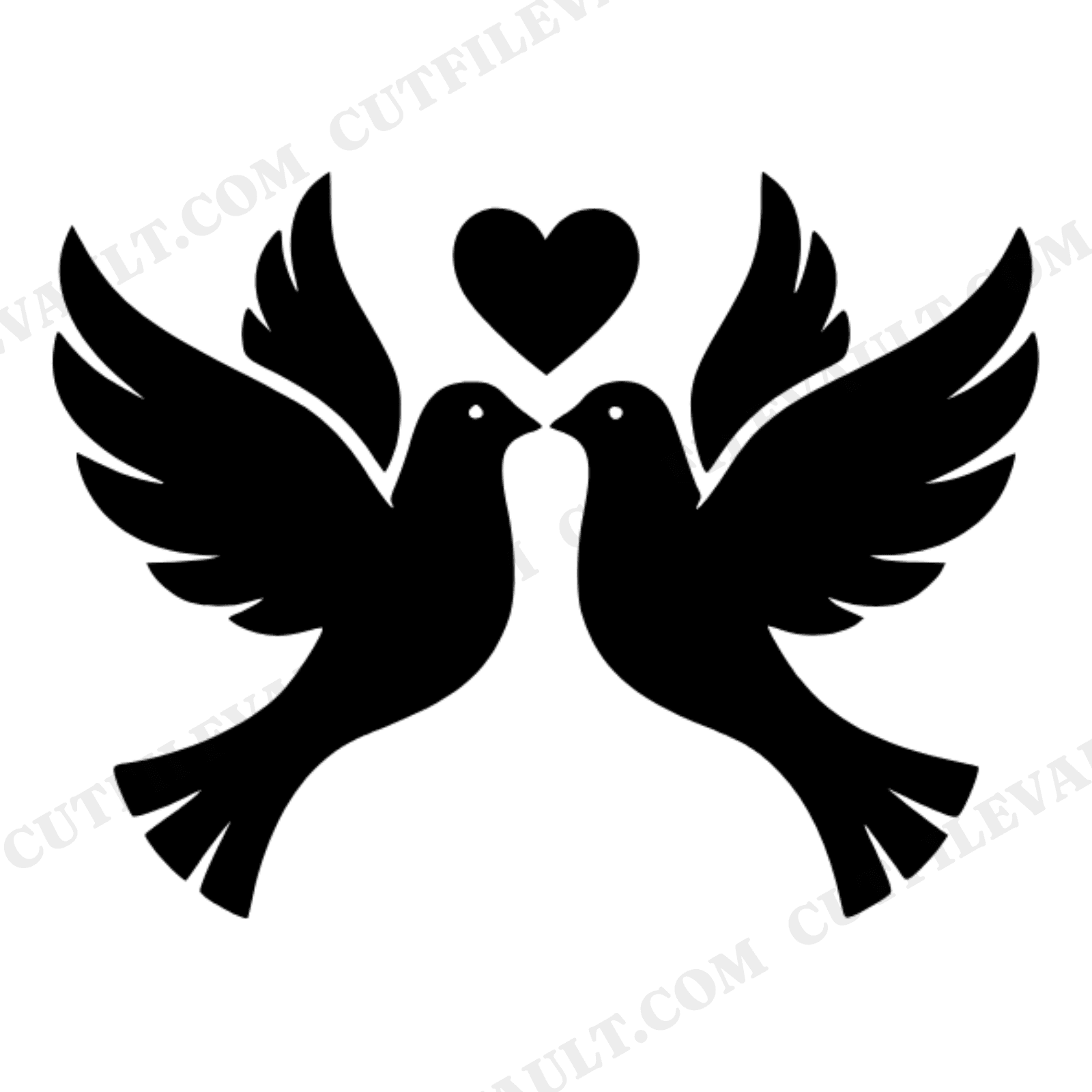 Retro Love Doves Heart SVG PNG, 70s Wedding Silhouette Cut File, Groovy Doves Heart Design, view 1