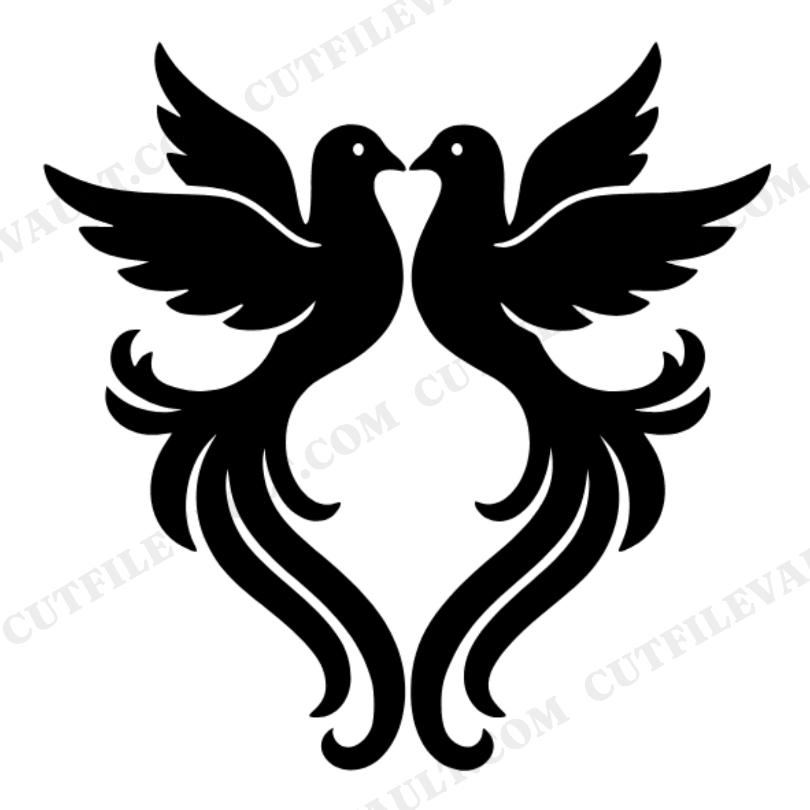 Retro Love Doves Heart SVG PNG Wedding Silhouette Cut File 70s Boho Romantic Bird Design, view 1