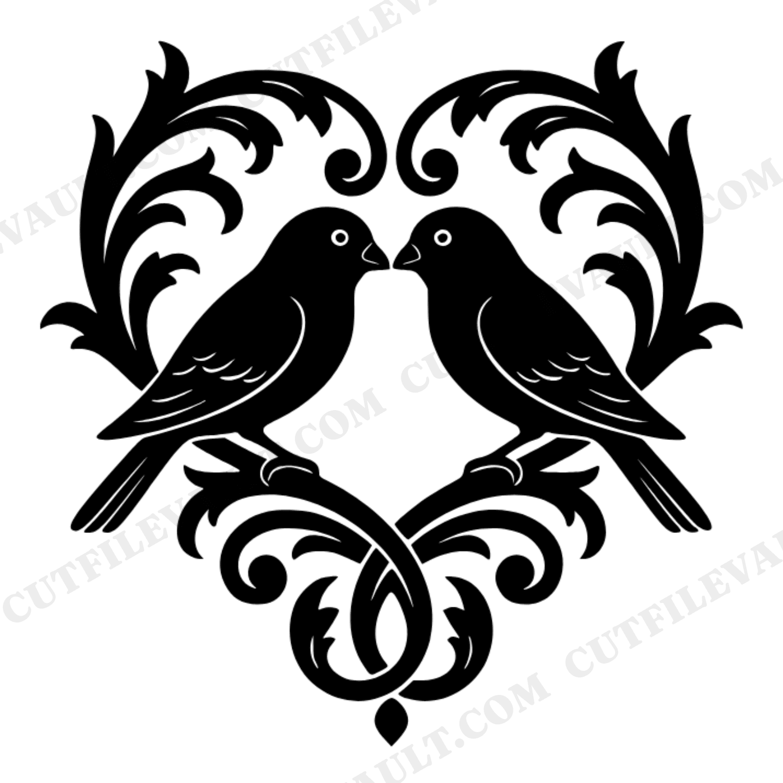 Retro Lovebirds Heart Flourish SVG PNG Wedding Monogram Ornament Cut File 70s Wavy Scrollwork, view 1