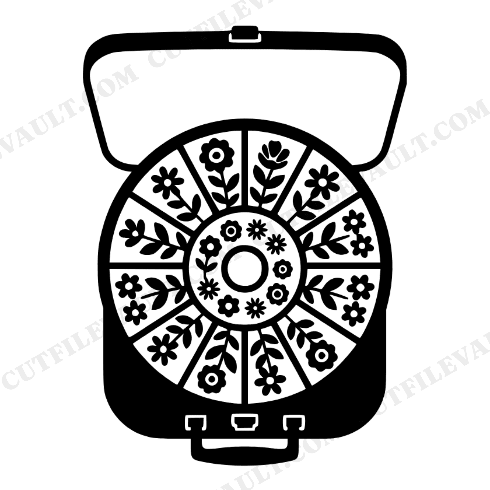 Retro Lunch Box Mandala SVG PNG, Vintage School Lunchbox with Floral Cottagecore Design Cut File, view 1