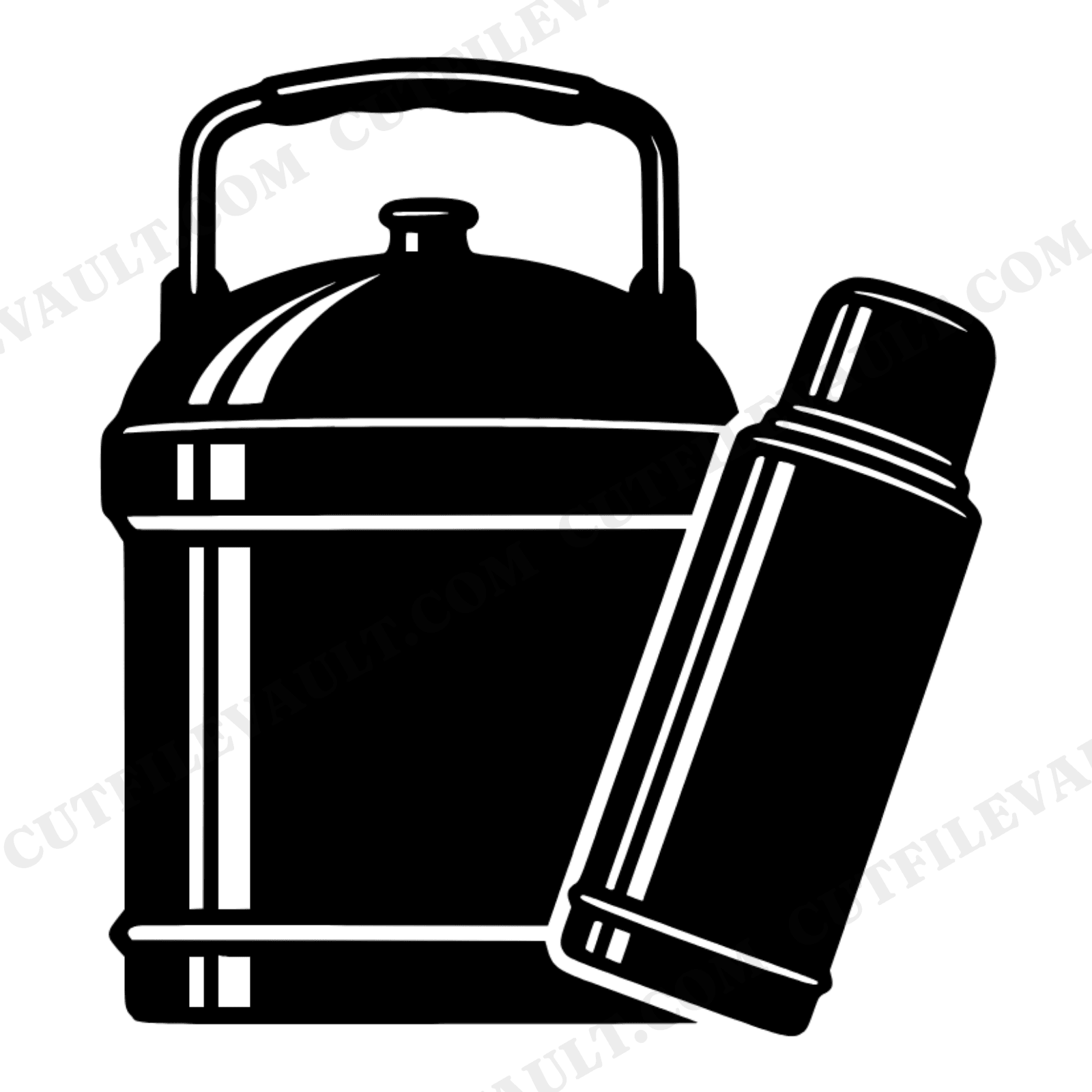 Retro Lunchpail and Thermos SVG PNG Labor Day Art Deco Geometric Cut File Blue Collar Worker, view 1