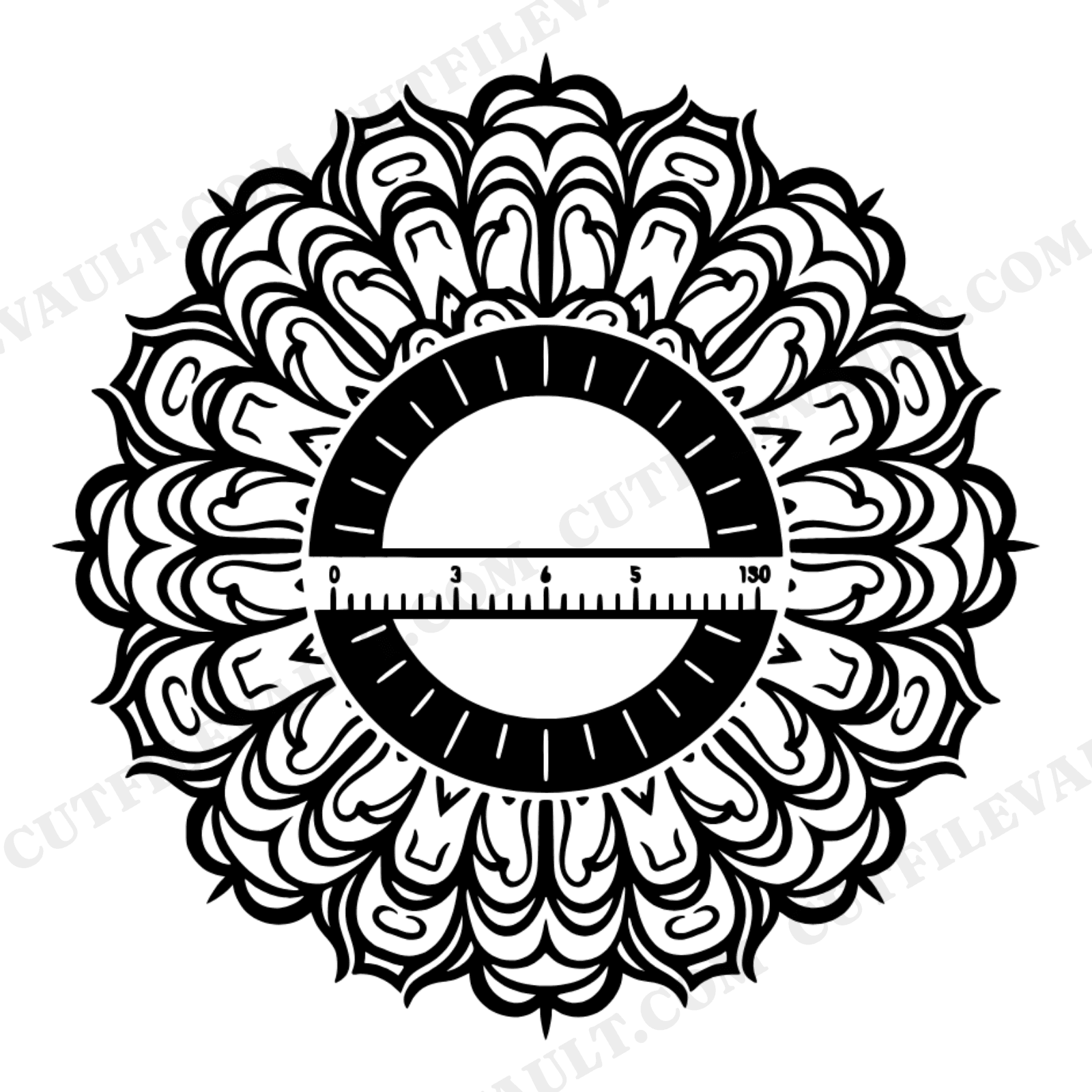 Retro Protractor Mandala Monogram Frame SVG PNG, 70s Back to School Cut File, Geometric Teacher Gift, view 1