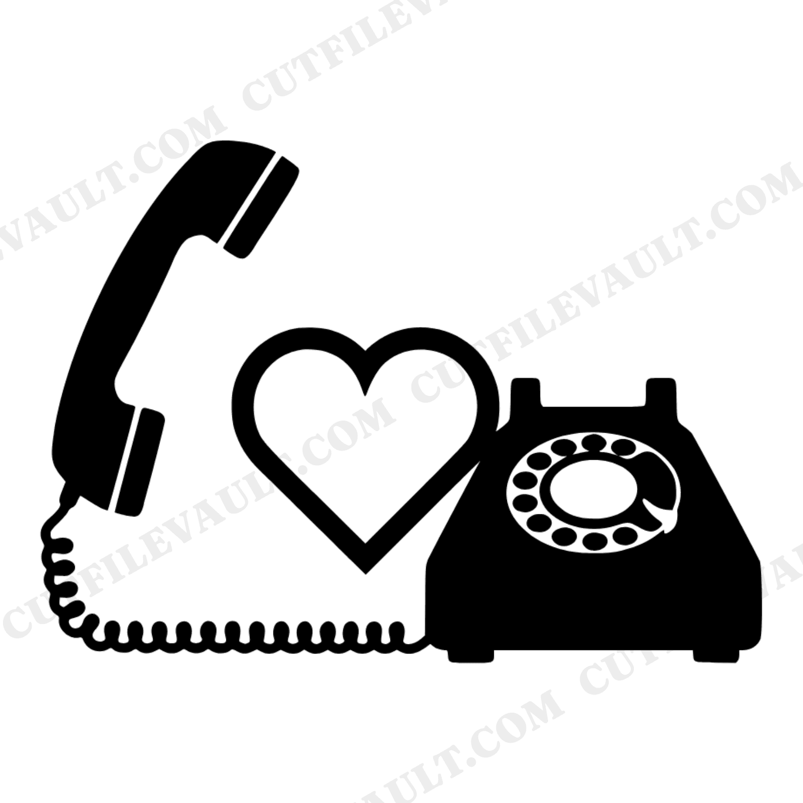 Retro Rotary Phone Heart SVG PNG Mother's Day Cut File 1970s Groovy Telephone Connection, view 1