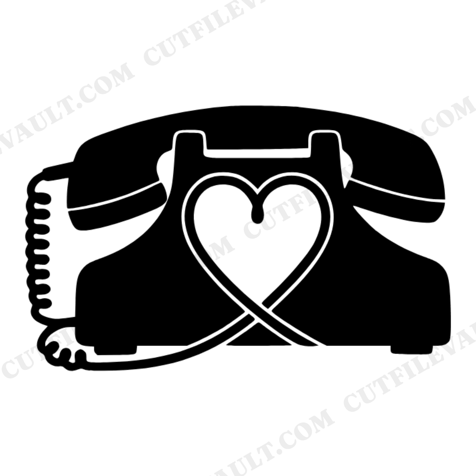 Retro Rotary Telephone Heart Cord SVG PNG Mother's Day Cut File Vintage 70s Phone Design, view 1
