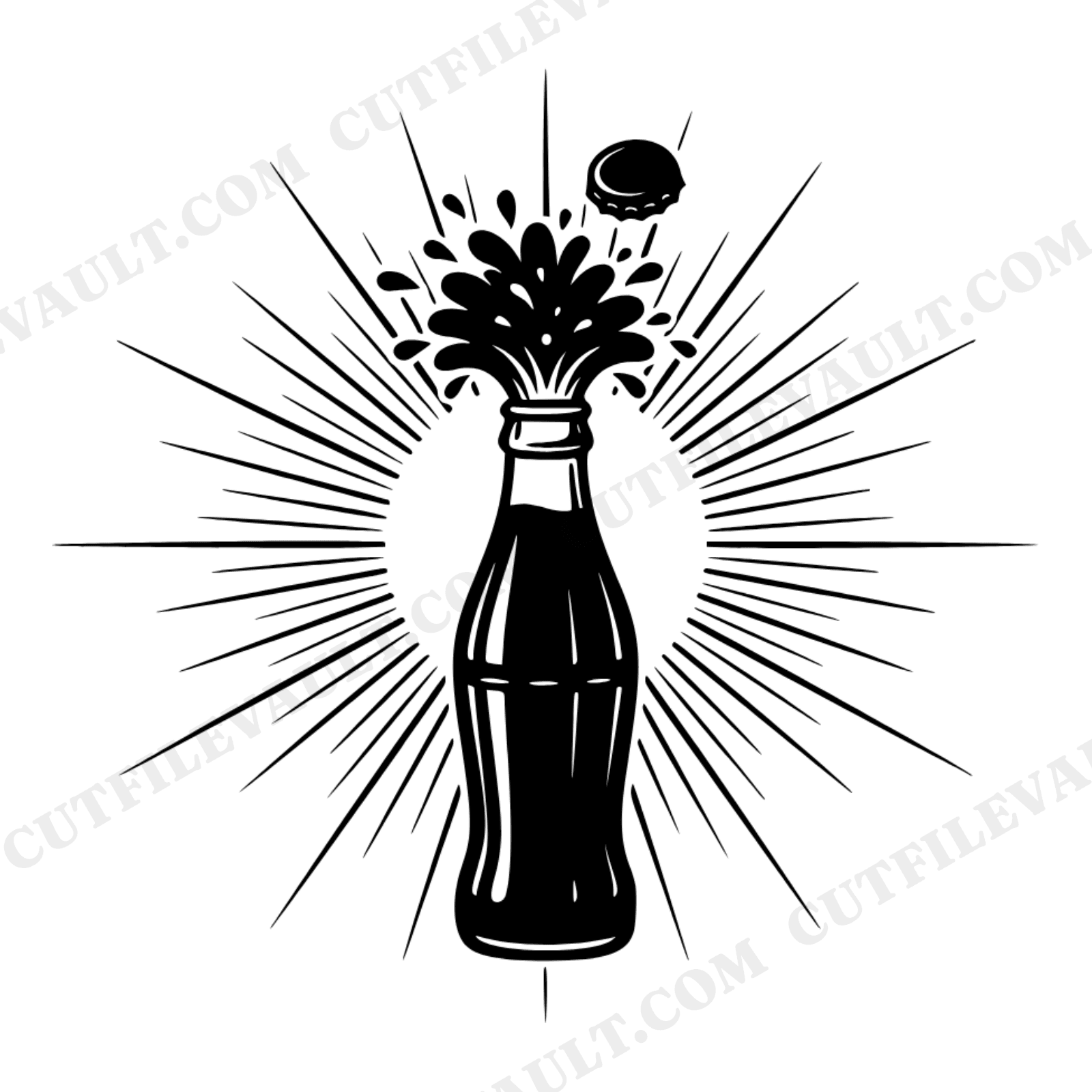 Retro Soda Pop Explosion SVG PNG, Independence Day Firework Burst, Art Deco Bottle Cut File, view 1