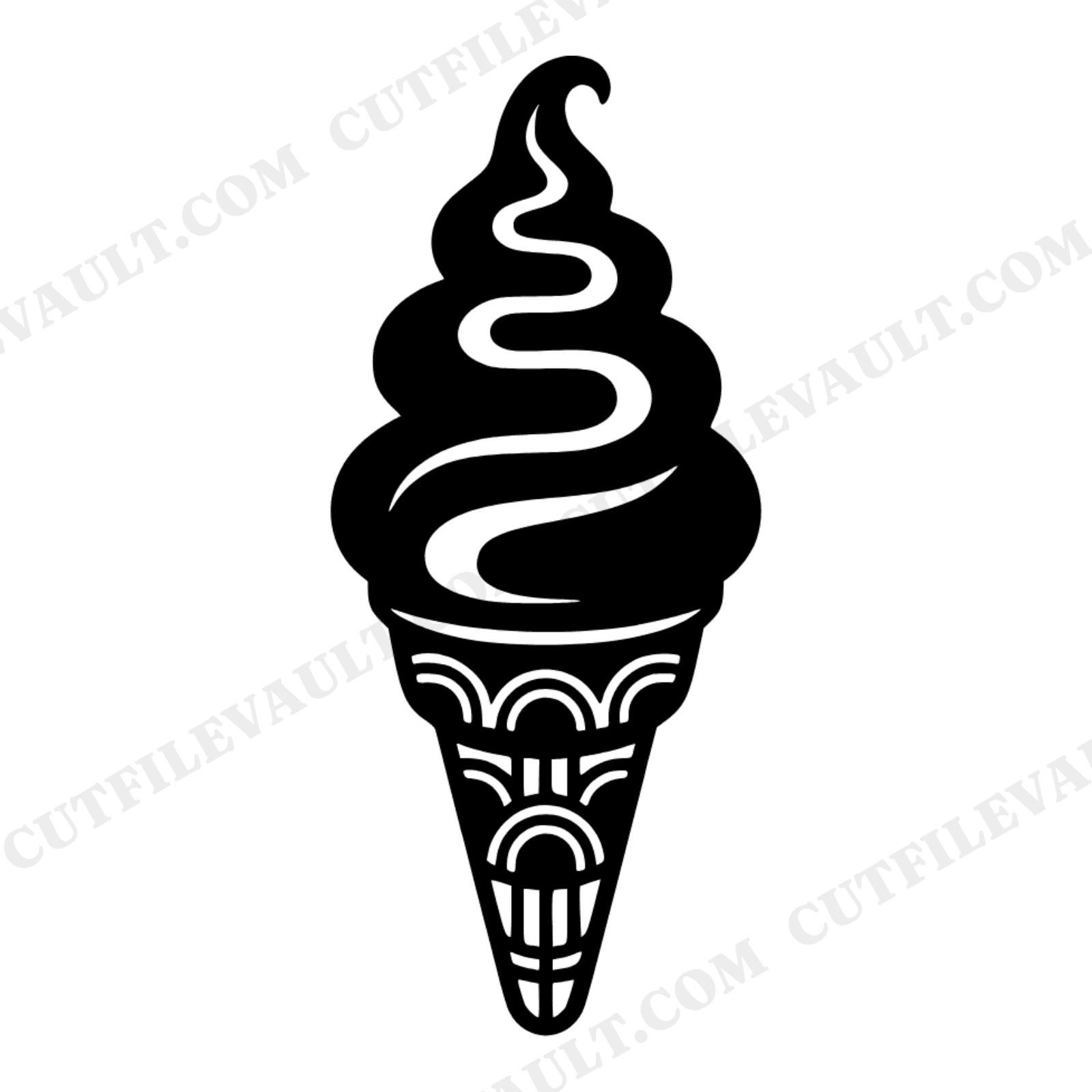 Retro Soft Serve Ice Cream SVG PNG, 1970s Groovy Art Deco Swirl Cut File for Cricut Silhouette, view 1