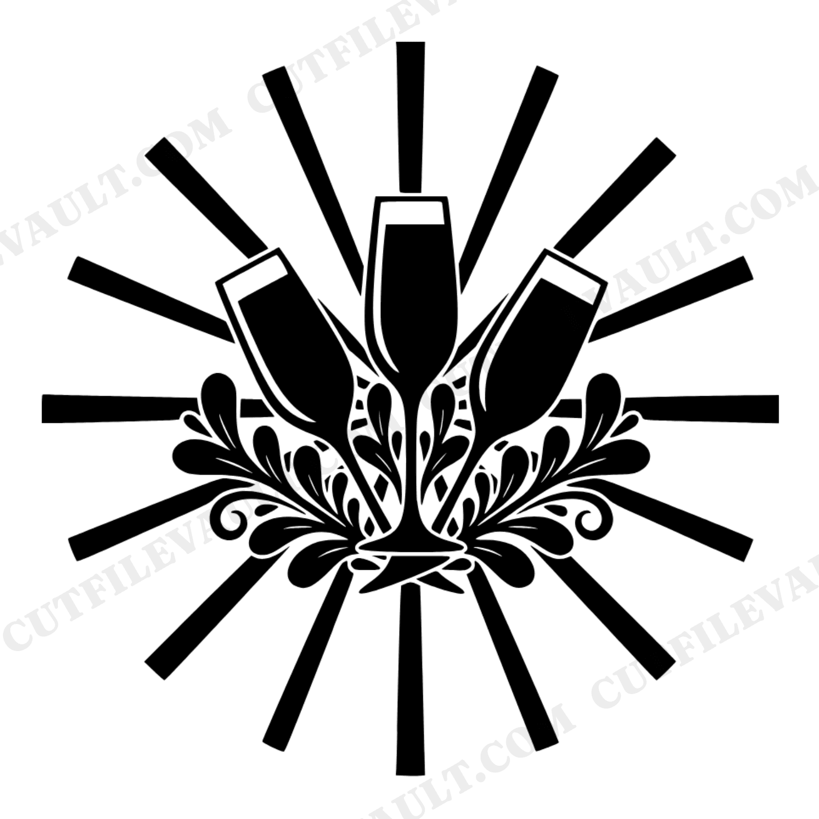 Retro Sunburst Champagne Flute SVG PNG, 70s Wedding Bridal Party Cut File, Vintage Botanical Decal, view 1