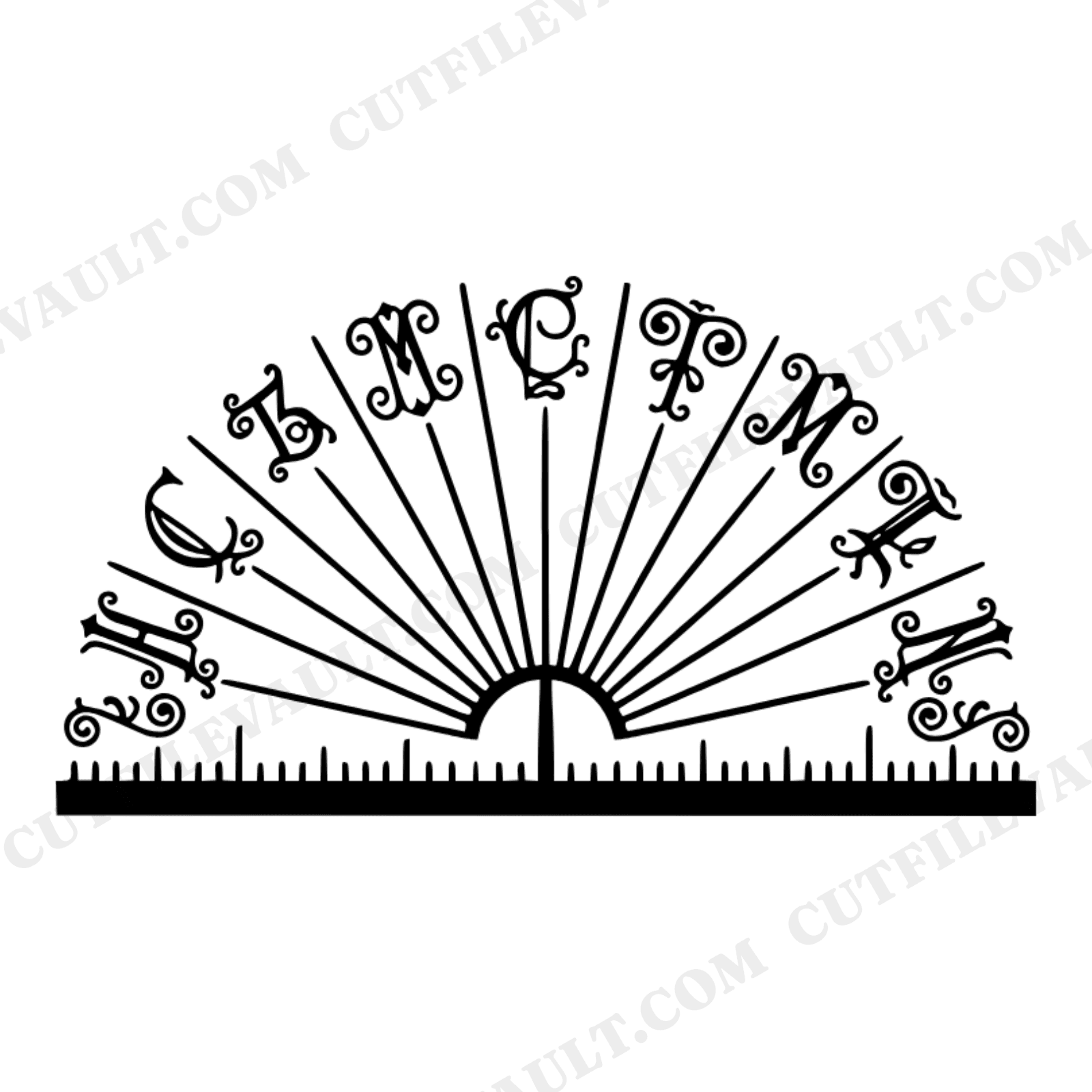 Retro Sunburst Protractor SVG PNG, 70s Back to School Monogram Cut File, Vintage Academic Design, view 1