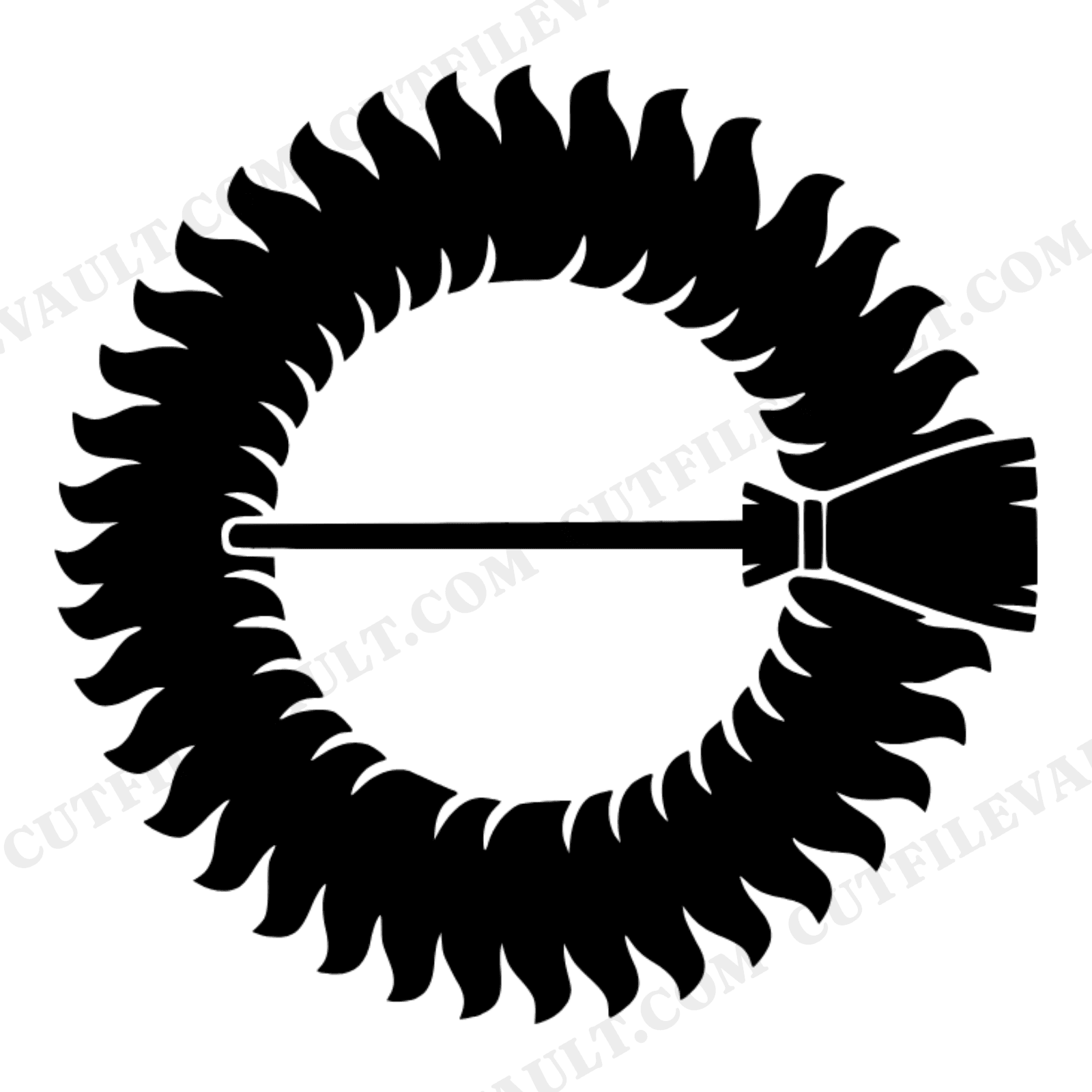 Retro Witch Broom Wreath SVG PNG, 70s Halloween Wreath Cut File, Vintage Witchy Decor Silhouette, view 1