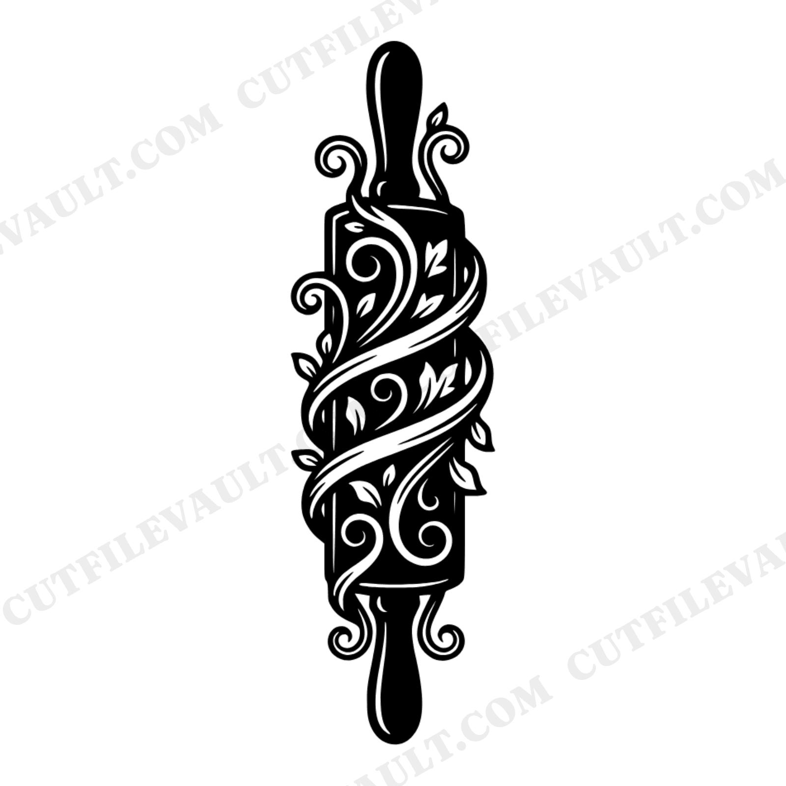 Rolling Pin SVG, Baking PNG, Vintage Botanical Dough Ribbon Swirl Cut File, Baker Gift Design, view 1