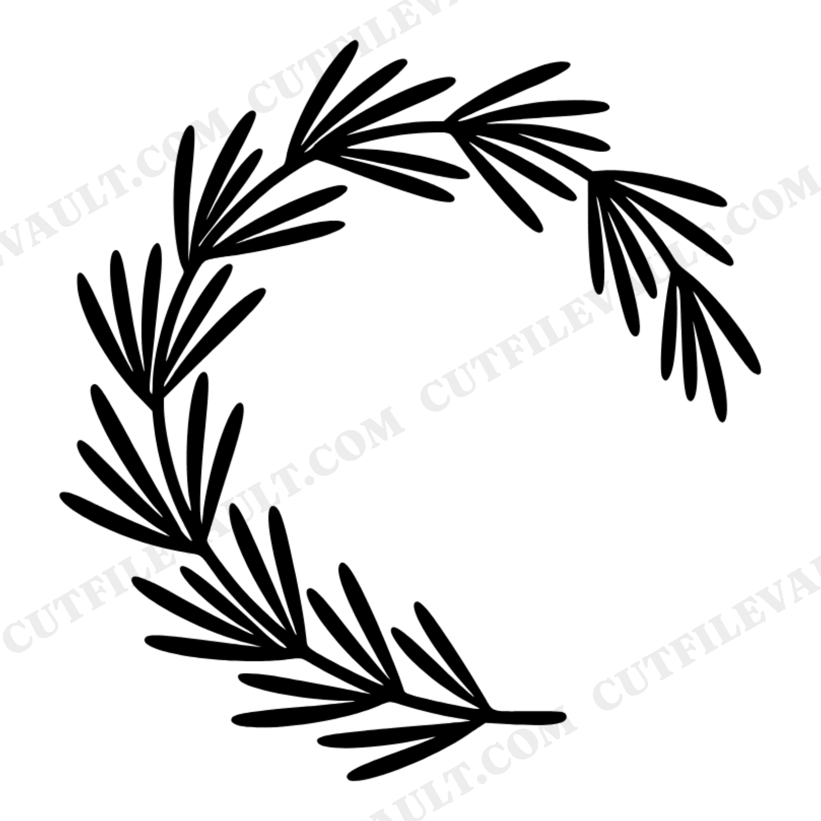 Rosemary Semicircle Wreath SVG PNG, Retro 70s Botanical Herb Cut File, Culinary Christmas Greenery, view 1