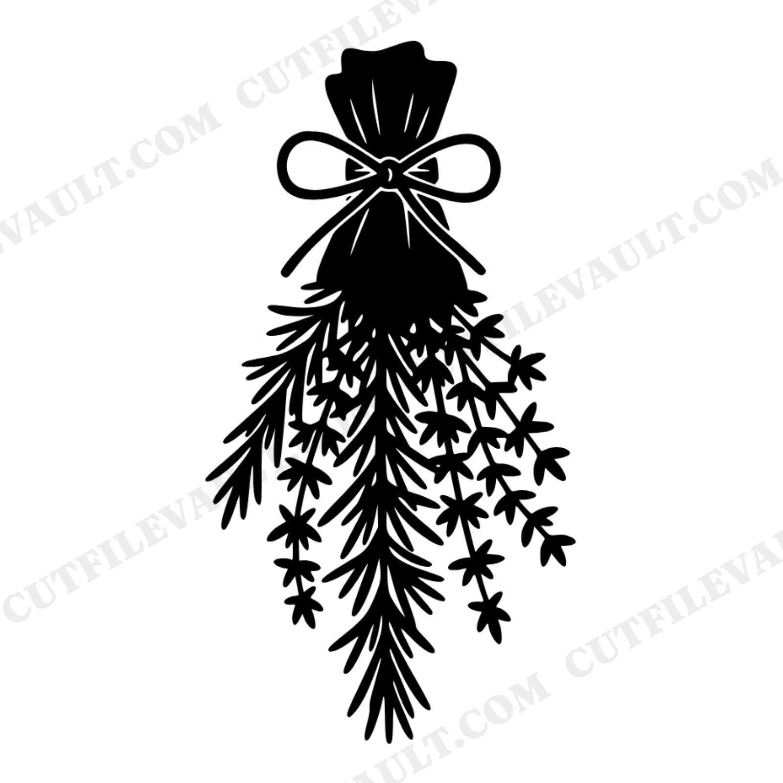 Rustic Herb Bundle SVG PNG, Rosemary Thyme Sachet Cut File, Wedding Favor Silhouette, Kitchen Decor, view 1