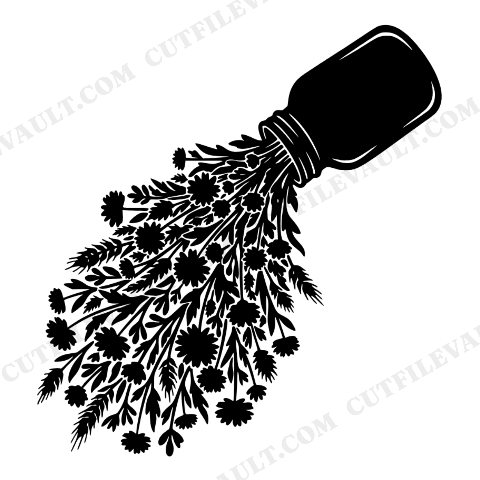 Rustic Mason Jar Wildflowers SVG PNG, Boho Wedding Invitation Cut File, Farm Floral Silhouette, view 1