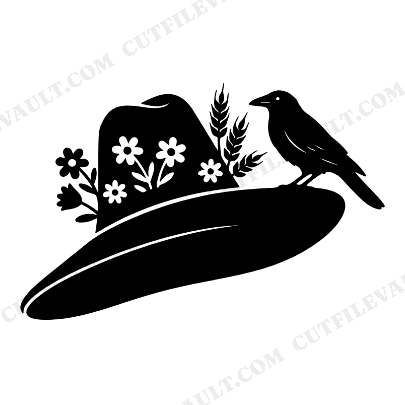 Scarecrow Hat with Crow SVG PNG Autumn Fall Cottagecore Wildflower Harvest Clipart Cut File, view 1