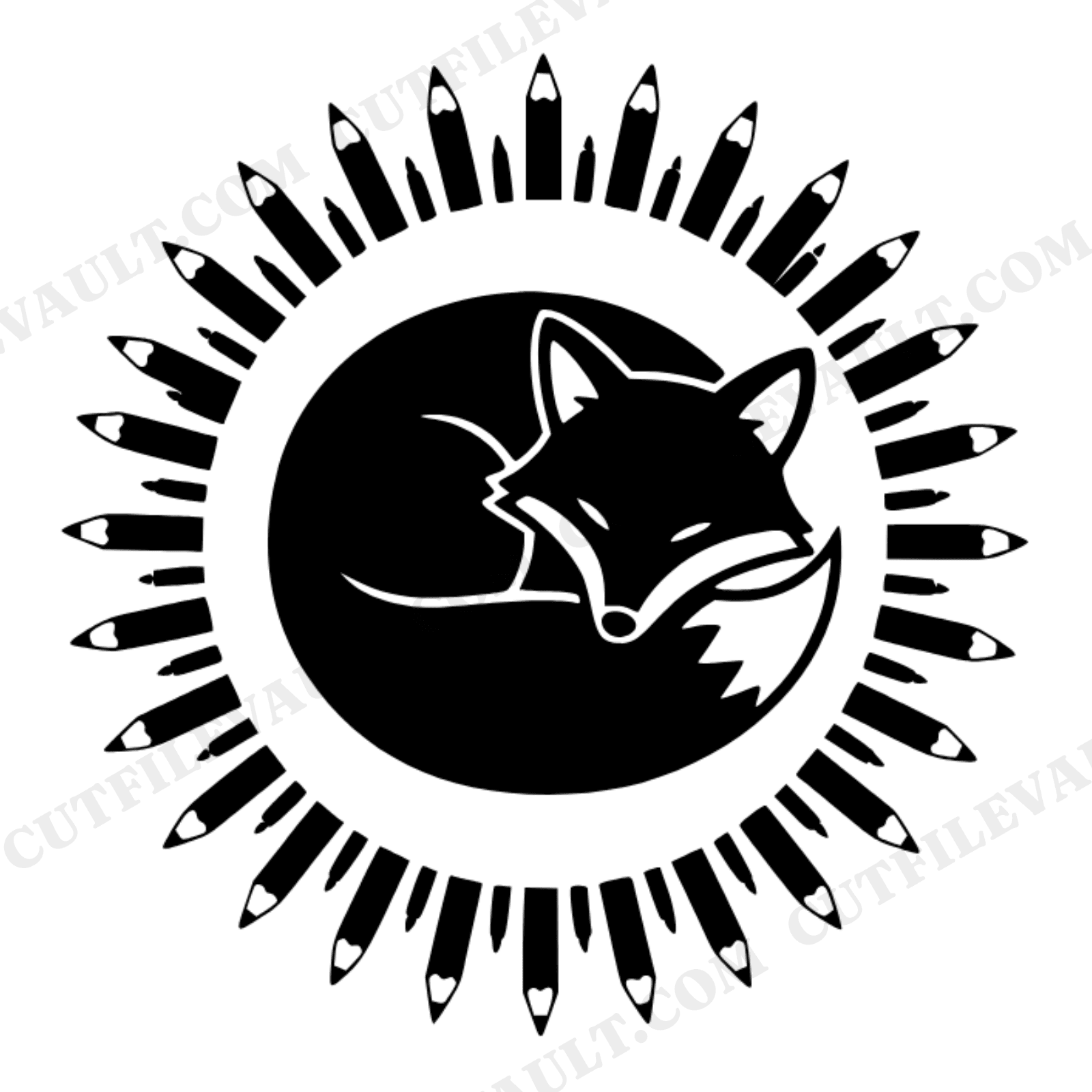 Sleeping Fox Pencil Circle SVG PNG Back to School Cut File Mid Century Teacher Classroom Decor, view 1