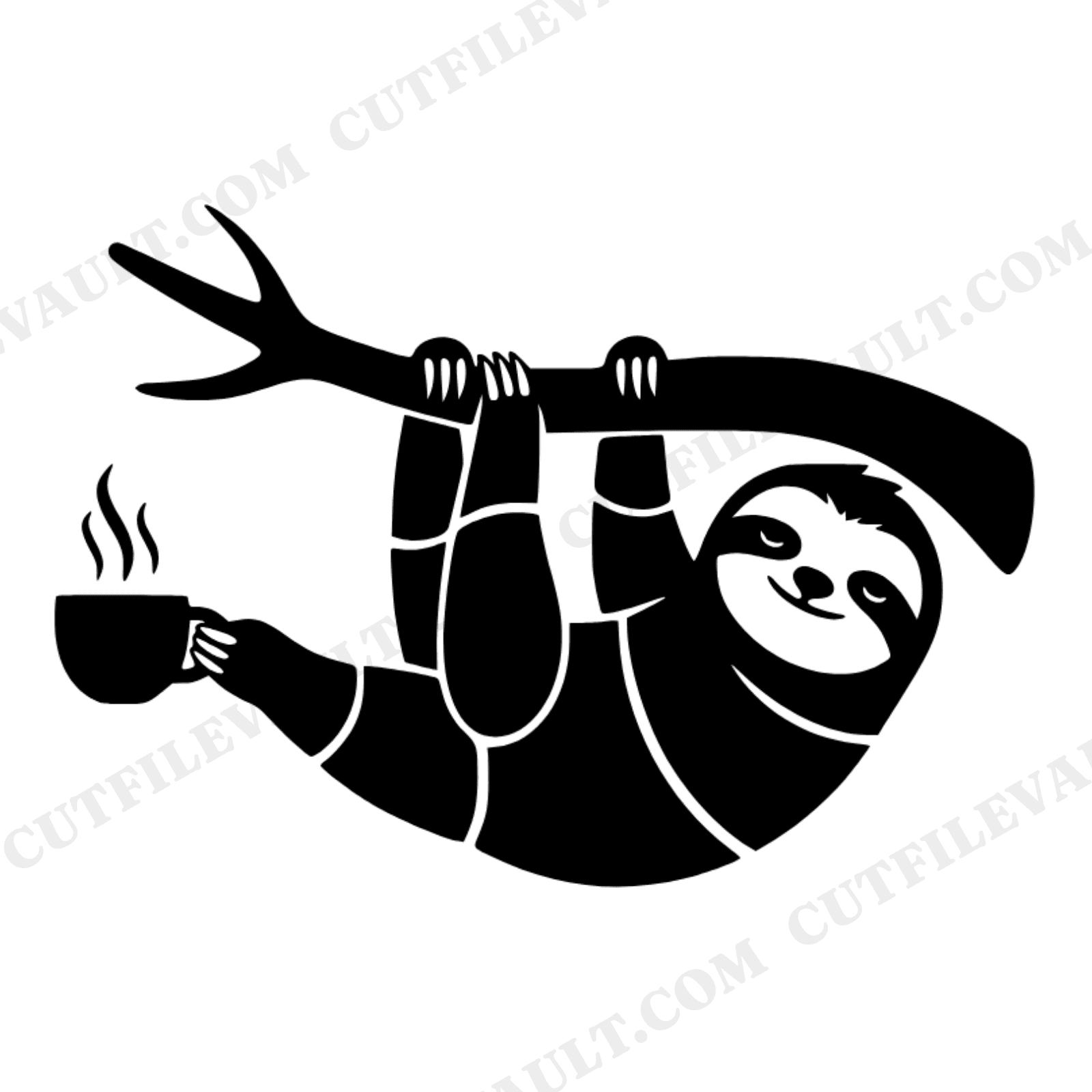 Sleepy Sloth Coffee Lover SVG PNG, Hanging Sloth with Coffee Mug Cut File, Boho Stained Glass, view 1